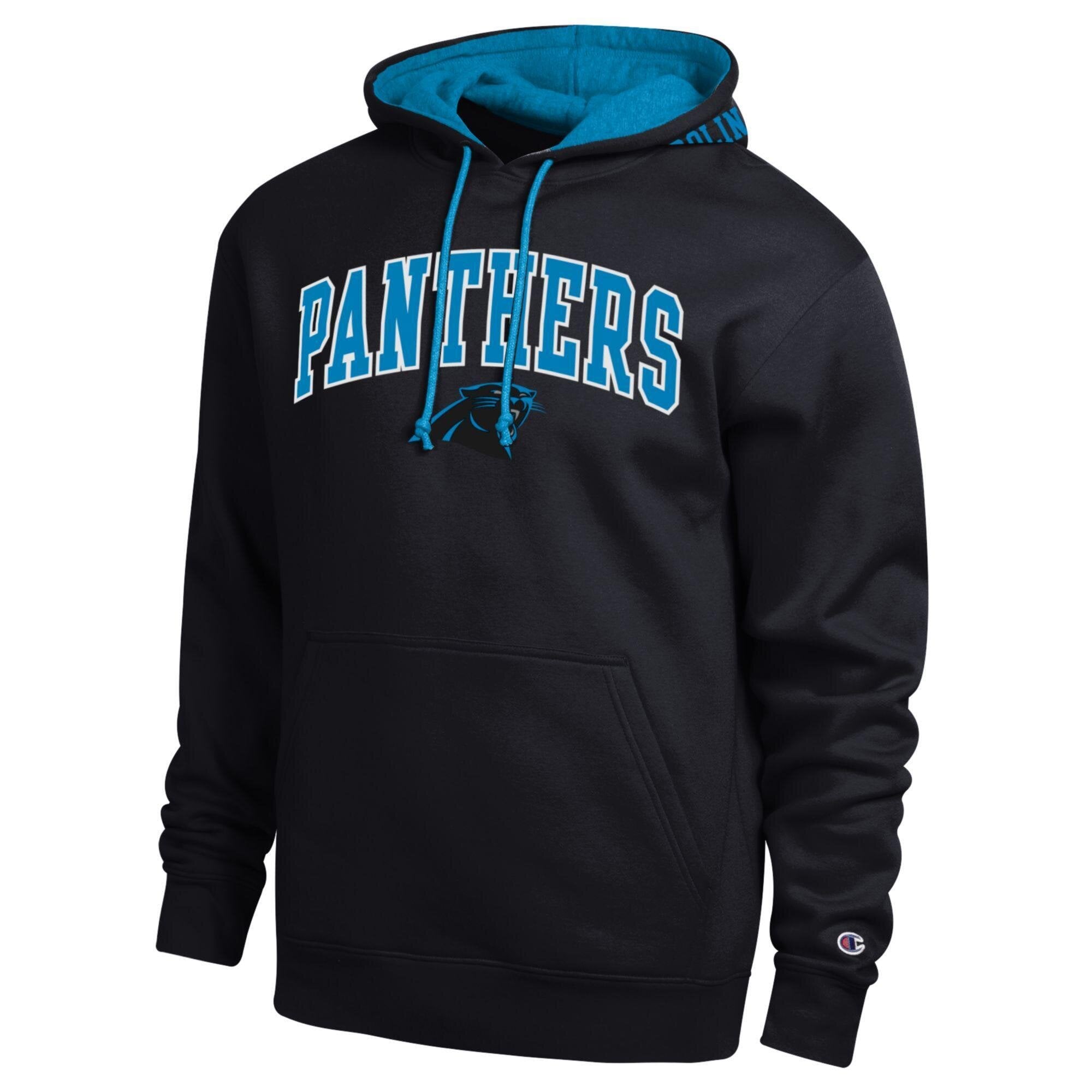 Sweat à capuche contrasté noir et bleu des Panthers de la Caroline marque Champion pour homme