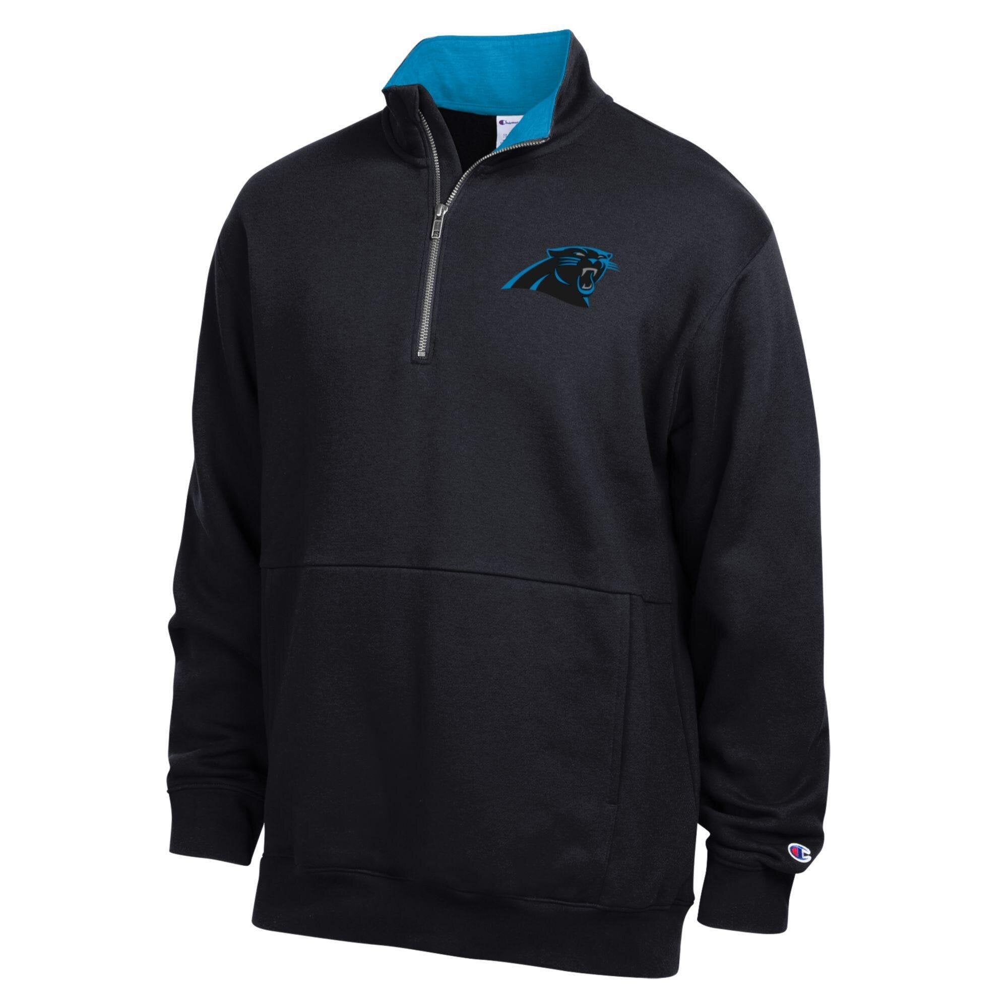 Pull-over en polaire à col zippé Champion noir et bleu Carolina Panthers pour homme