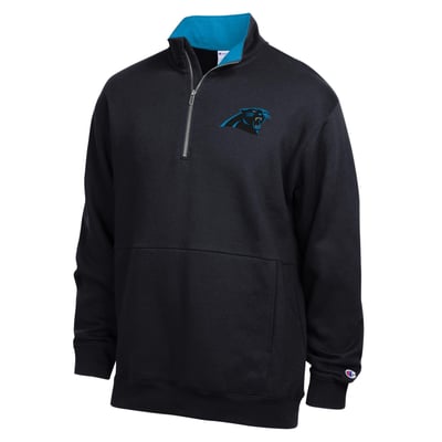 Carolina Panthers Champion Fleece Quarter-Zip Pullover -  Black/Blue