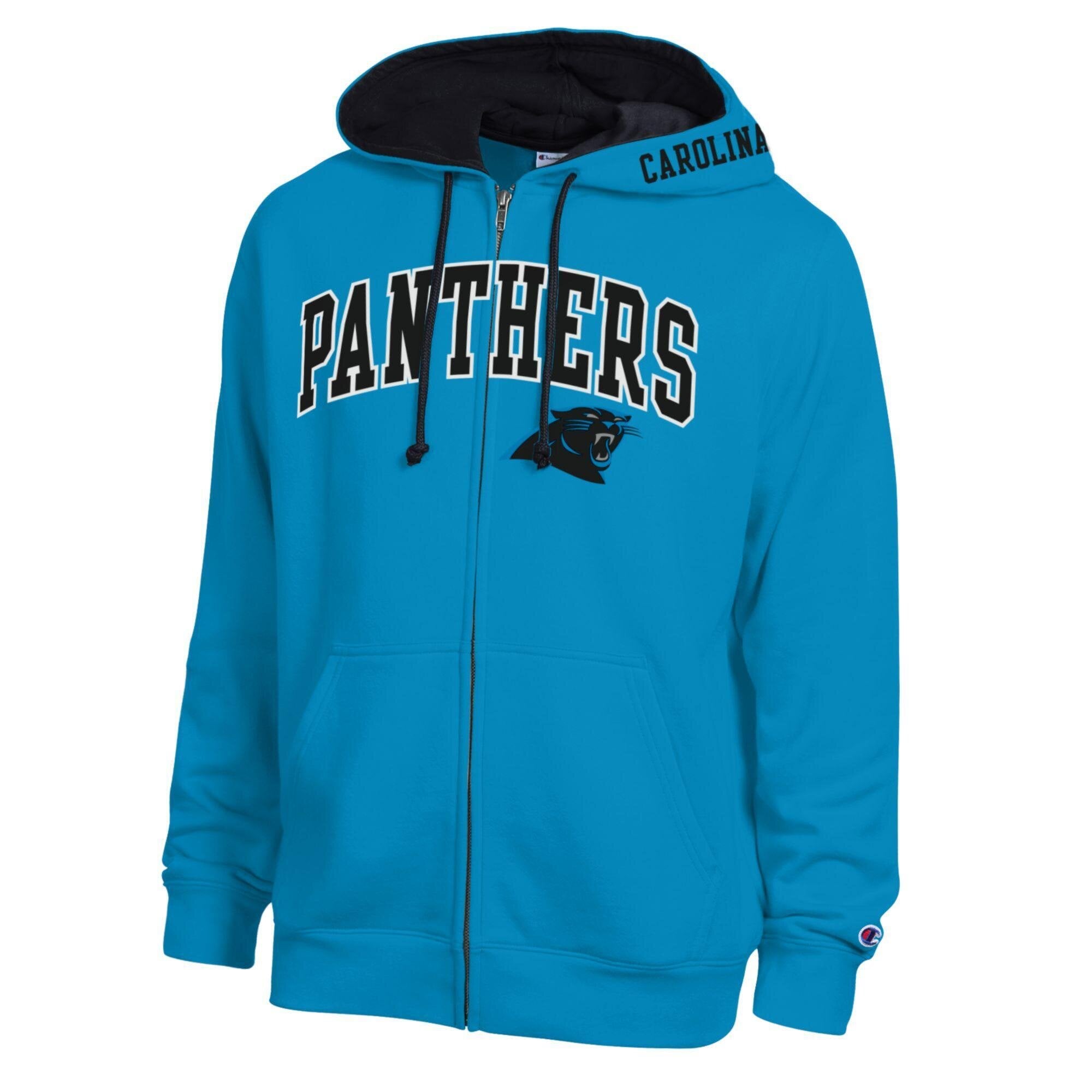 Sweat à capuche zippé bleu/noir pour homme, Champion Carolina Panthers