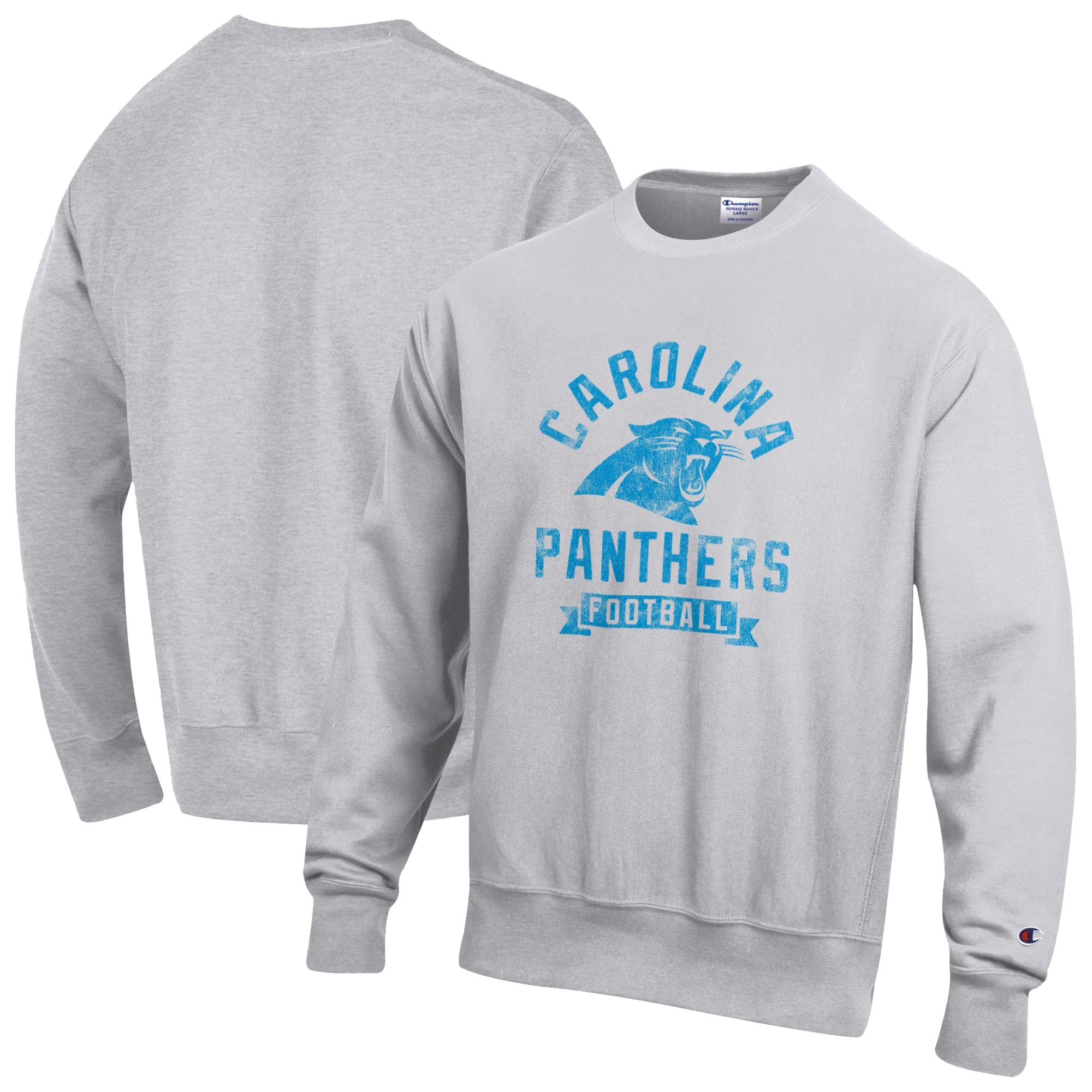Sweat-shirt en molleton à tissage inversé Champion pour homme, gris chiné, des Carolina Panthers