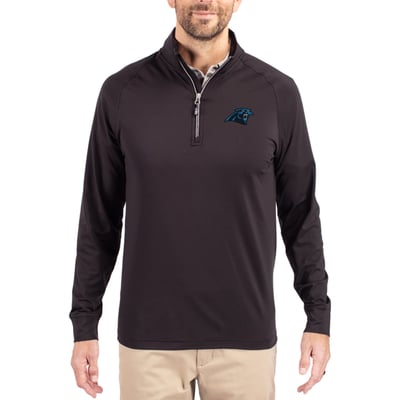 Carolina Panthers Cutter & Buck Adapt Eco Knit Quarter-Zip Pullover Jacket - Black