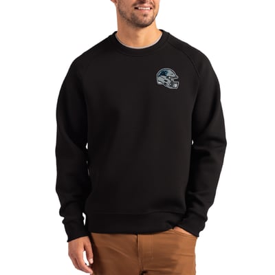 Carolina Panthers Cutter & Buck Helmet Roam Recycled Raglan Pullover Sweatshirt - Black