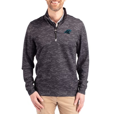 Carolina Panthers Cutter & Buck   Traverse Camo Print Stretch Quarter-Zip Top - Black