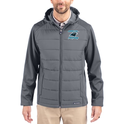 Carolina Panthers Cutter & Buck Evoke Hybrid Eco Softshell Recycled Full-Zip Hoodie Jacket - Gray