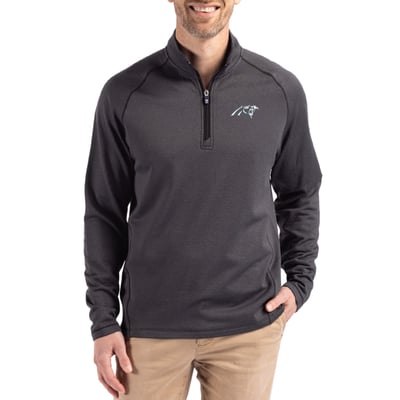 Carolina Panthers Cutter & Buck Peshastin Eco Fleece Tri-Blend Raglan Recycled Quarter-Zip Jacket -  Heather Black