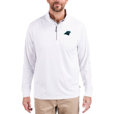 Carolina Panthers Cutter & Buck Adapt Eco Knit Quarter-Zip Pullover Jacket - White