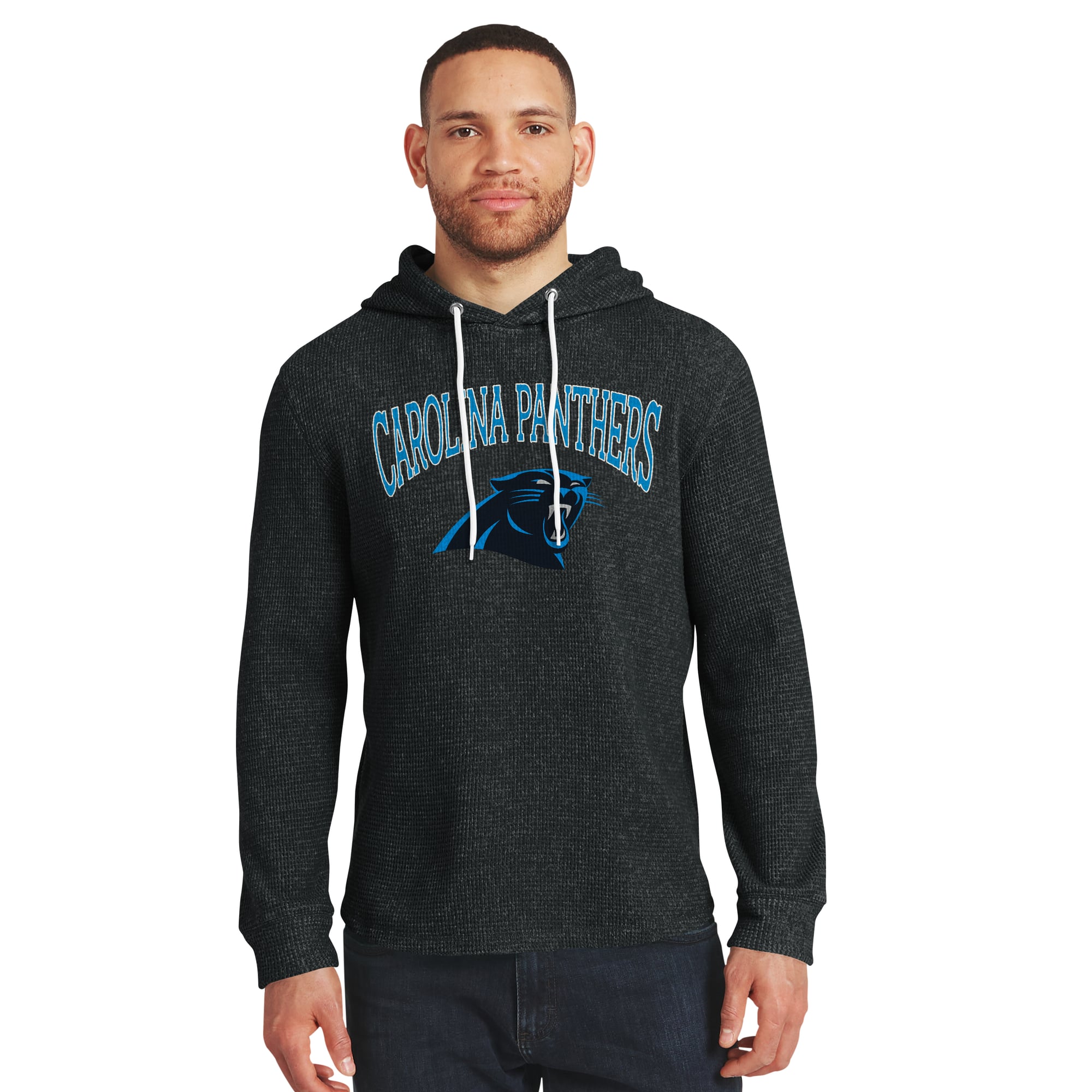 Collection Darius Rucker pour homme par Fanatics - T-shirt à manches longues en maille gaufrée et mélange de trois matières, noir, Carolina Panthers