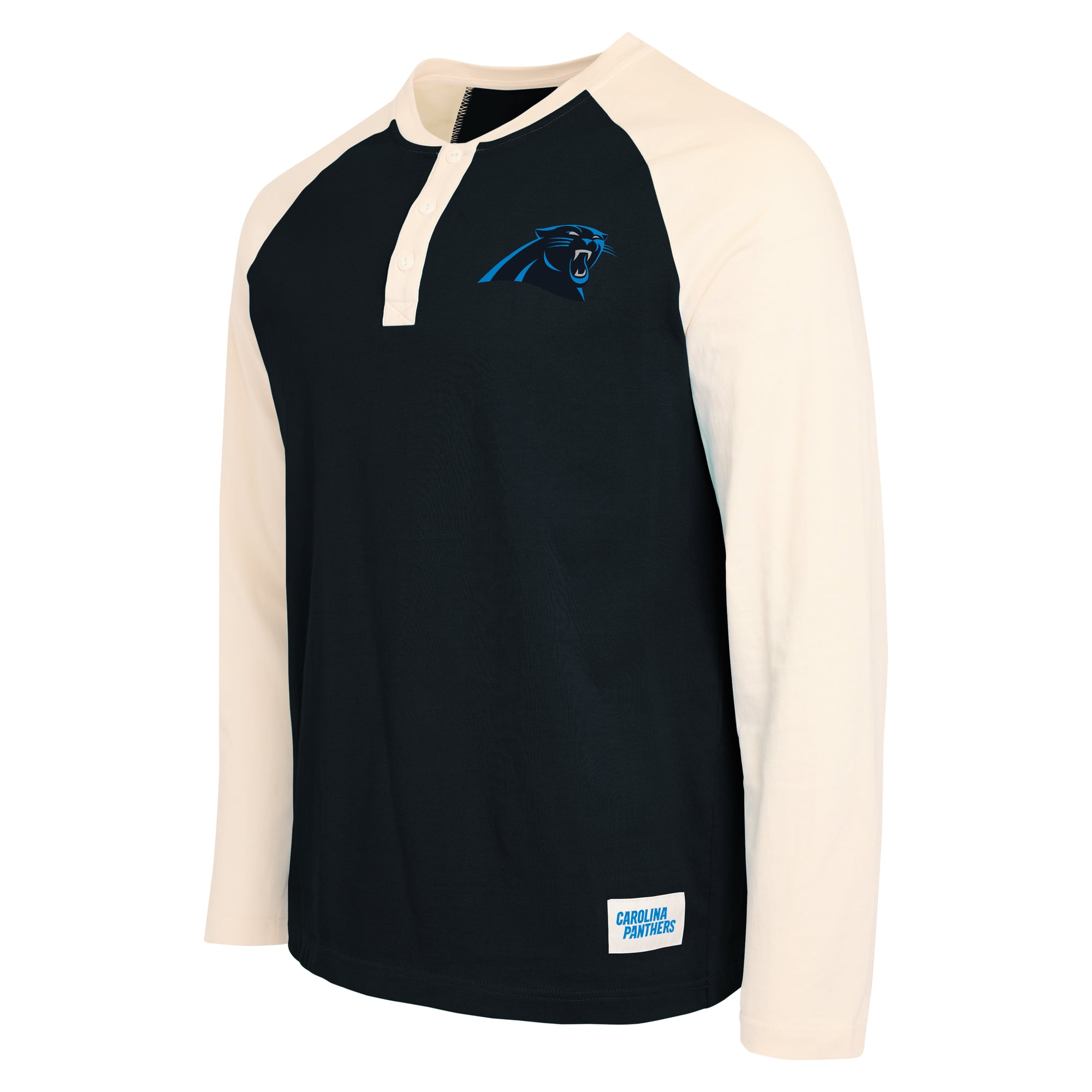 Men's Darius Rucker Collection by Fanatics Black/Cream Carolina Panthers Henley Long Sleeve T-Shirt