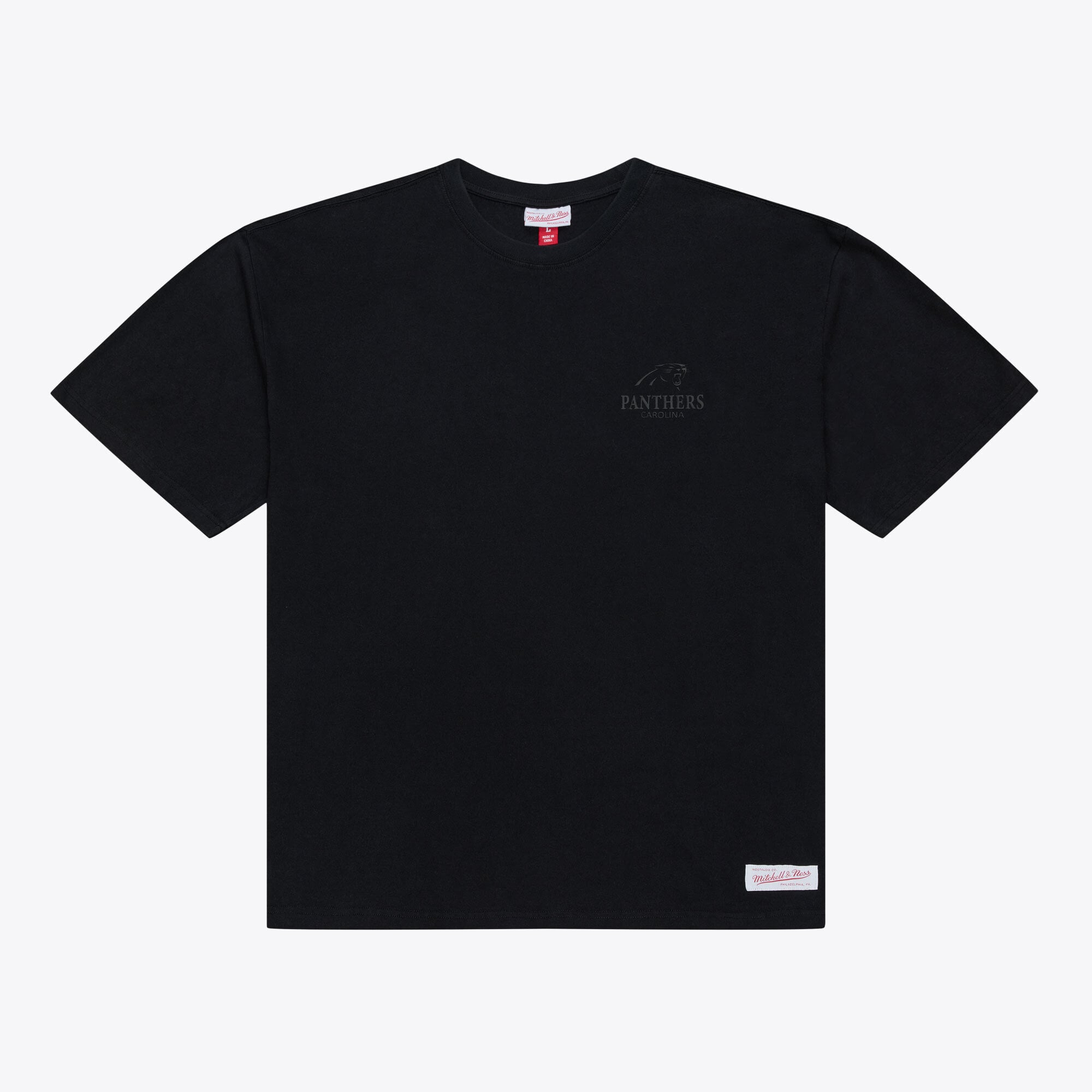 Men's Mitchell & Ness Black Carolina Panthers Core Essentials Micro Logo T-Shirt