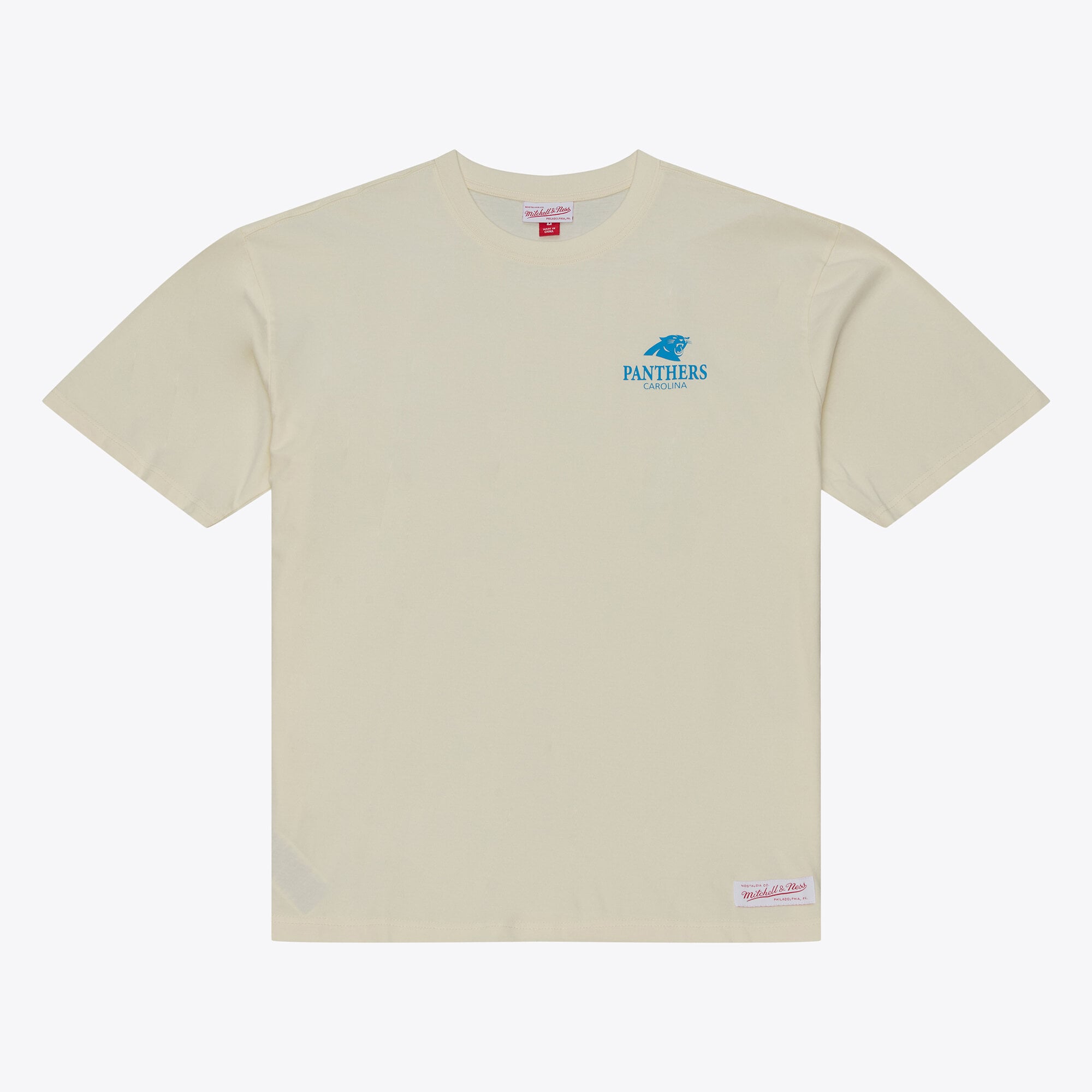 Men's Mitchell & Ness Cream Carolina Panthers Core Essentials Micro Logo T-Shirt