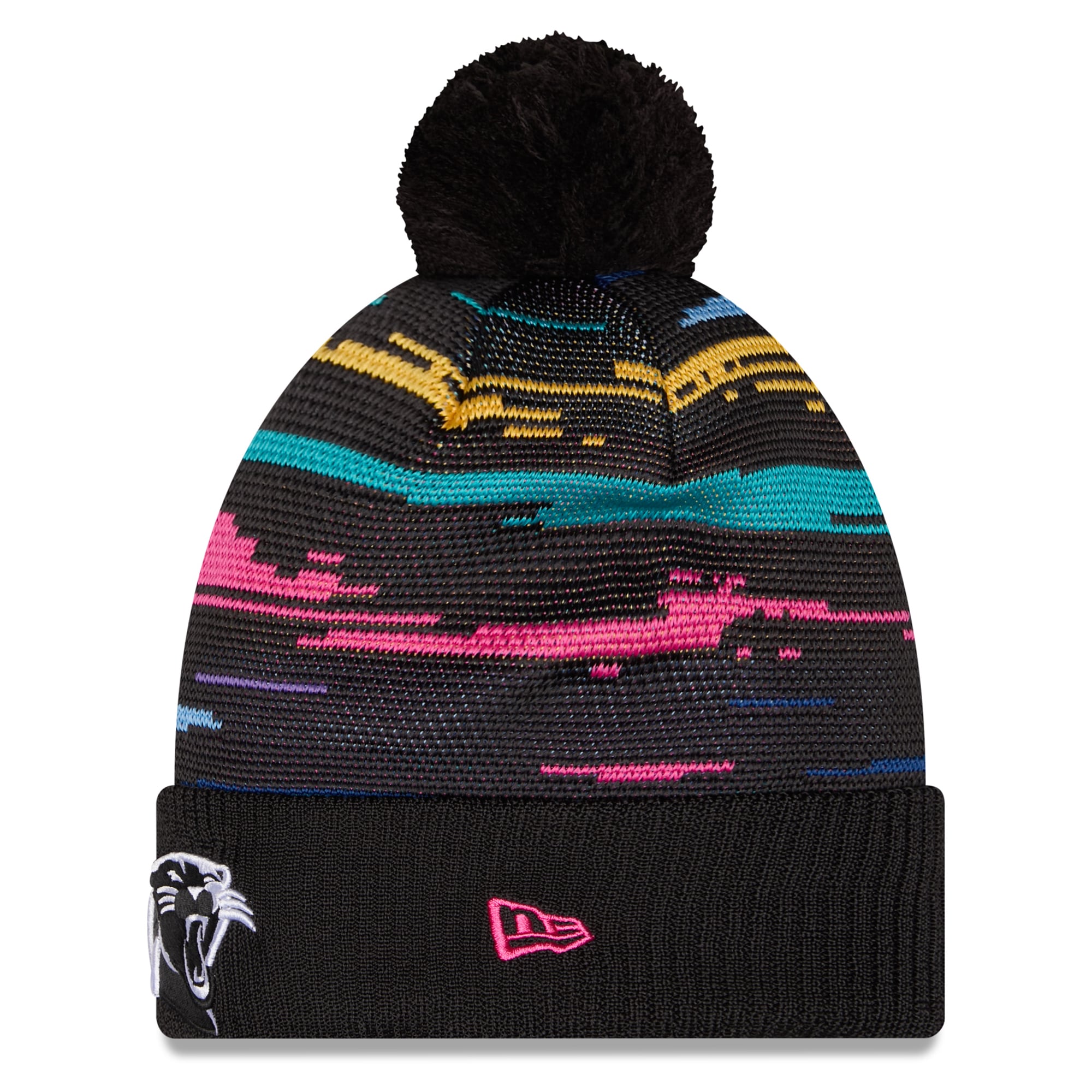Men's New Era Black Carolina Panthers 2026 NFL Crucial Catch Cuffed Knit Hat with Pom