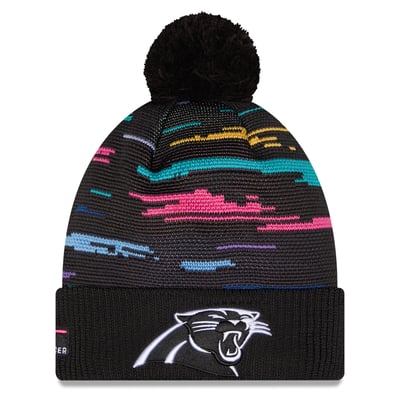 Carolina Panthers New Era 2026 NFL Crucial Catch Cuffed Knit Hat with Pom - Black