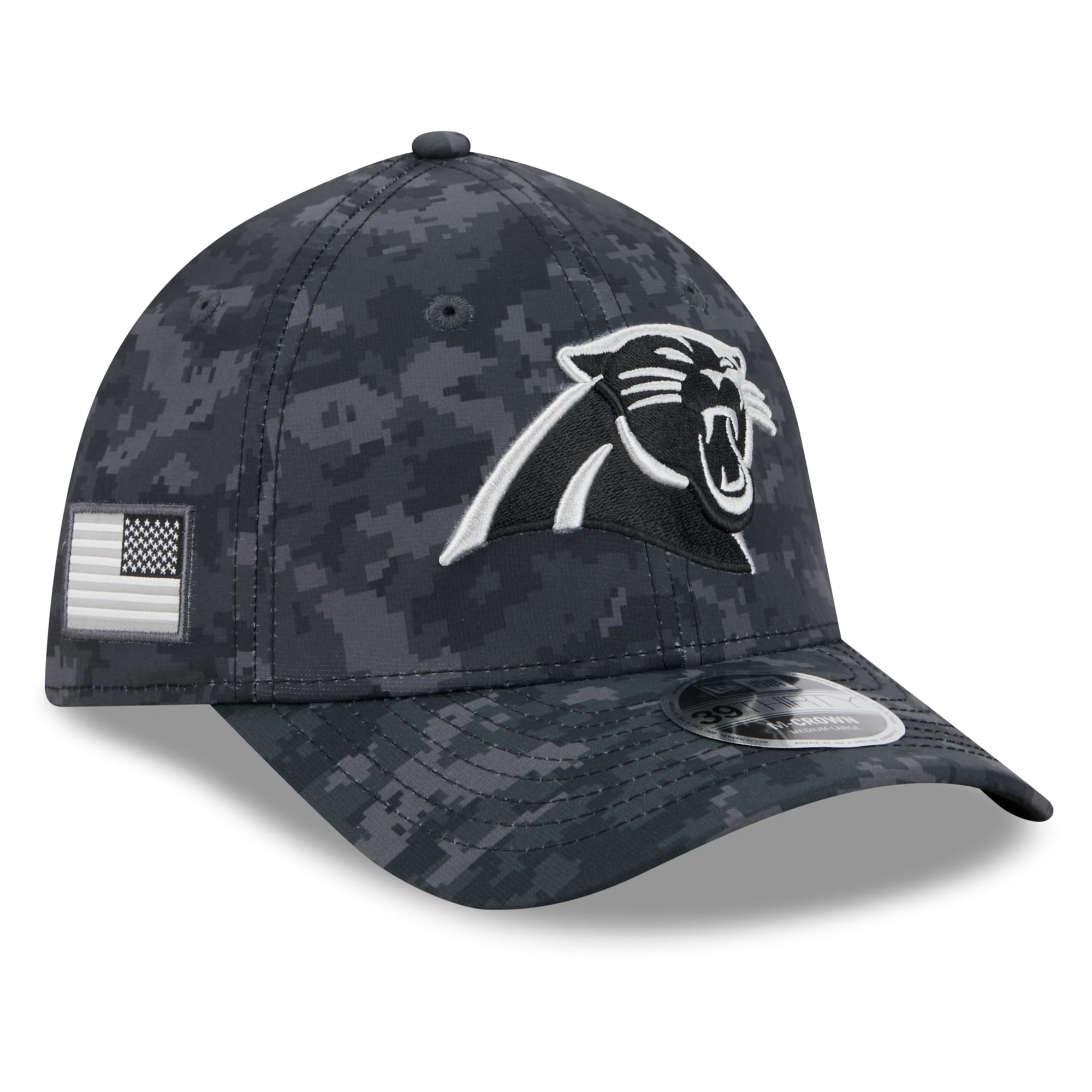 Casquette extensible New Era noire Carolina Panthers 2026 Salute To Service 39THIRTY M-Crown pour homme