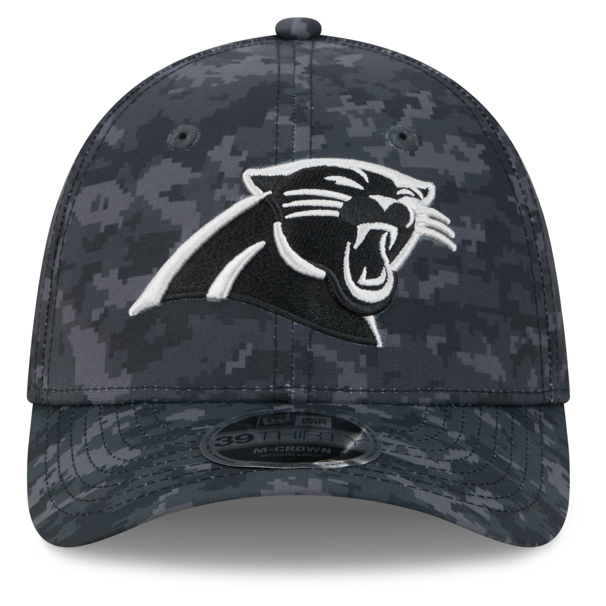 Casquette extensible New Era noire Carolina Panthers 2026 Salute To Service 39THIRTY M-Crown pour homme