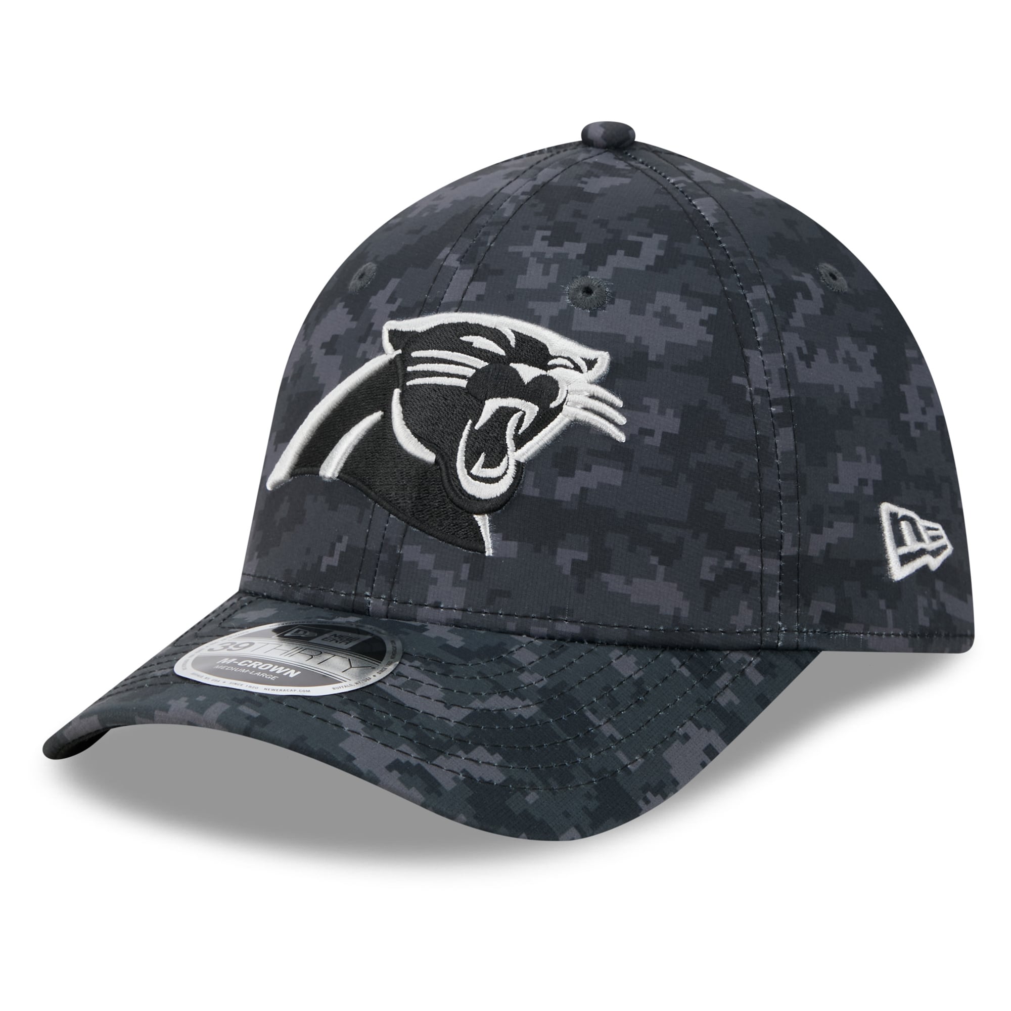Casquette extensible New Era noire Carolina Panthers 2026 Salute To Service 39THIRTY M-Crown pour homme