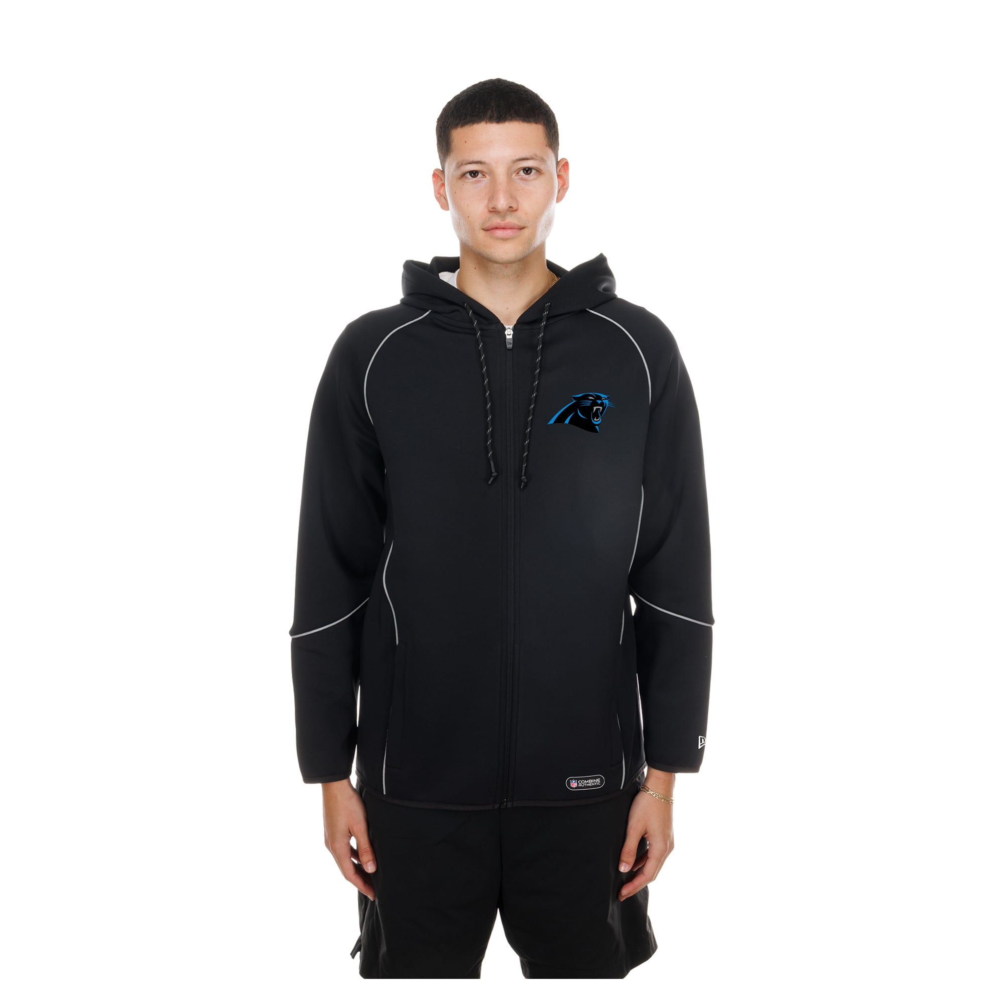 Men's New Era  Black Carolina Panthers Combine Authentic Raglan Full-Zip Hoodie