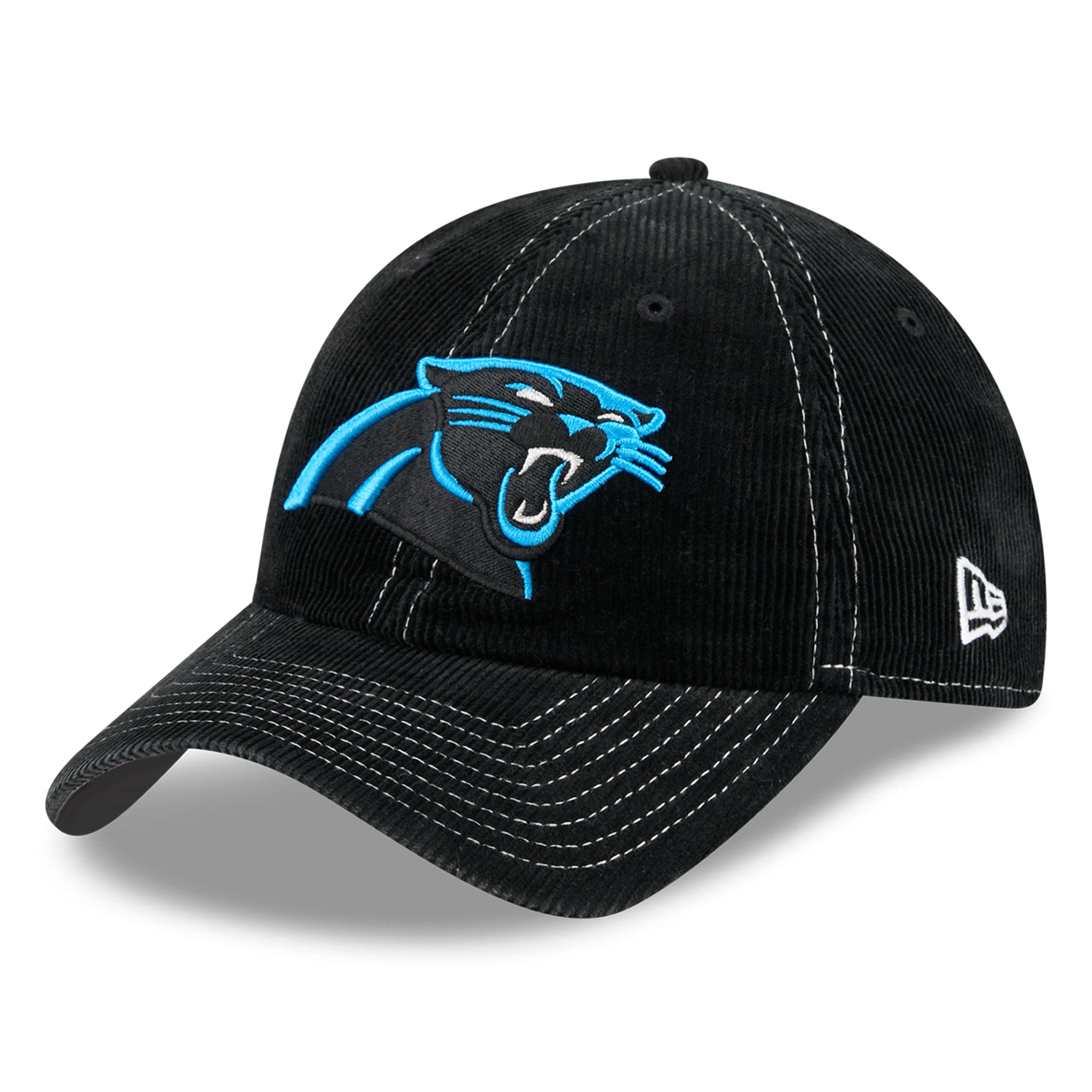 Casquette New Era noire pour homme, modèle Carolina Panthers, en velours côtelé, style classique décontracté et ajustable