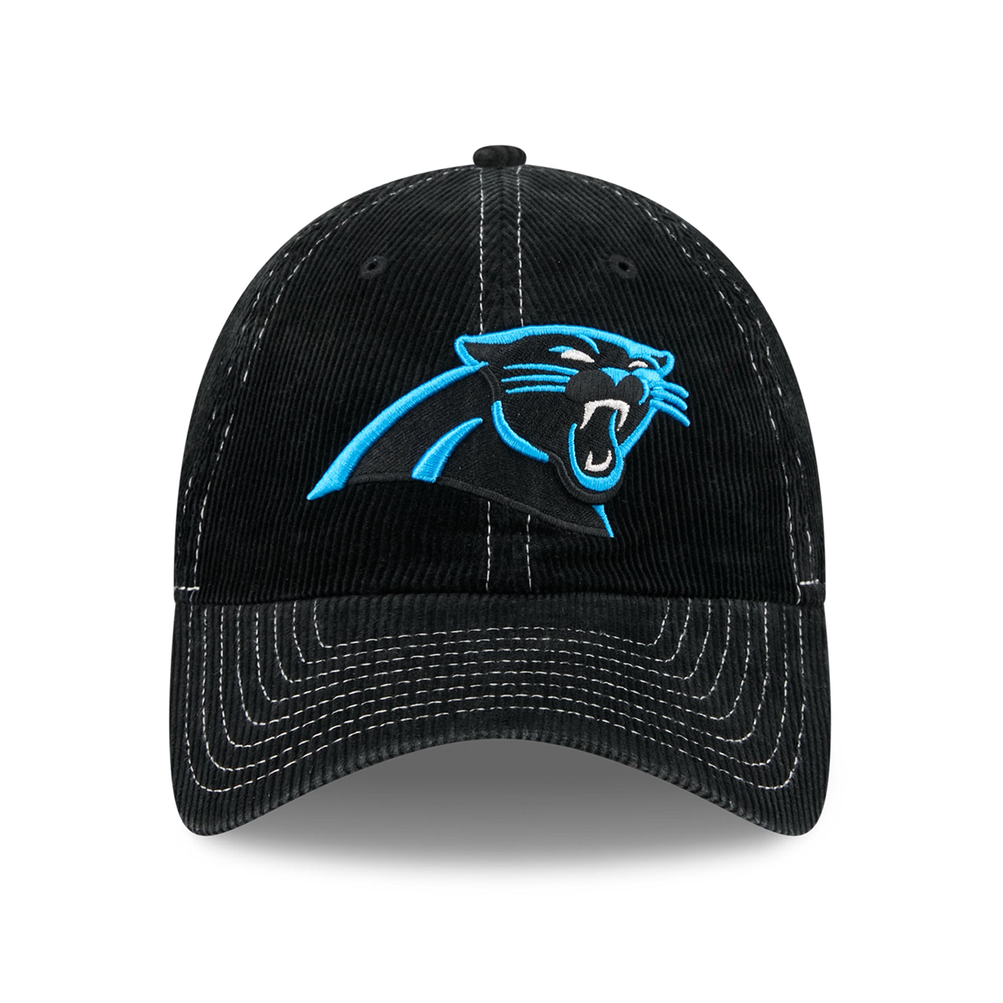 Casquette New Era noire pour homme, modèle Carolina Panthers, en velours côtelé, style classique décontracté et ajustable