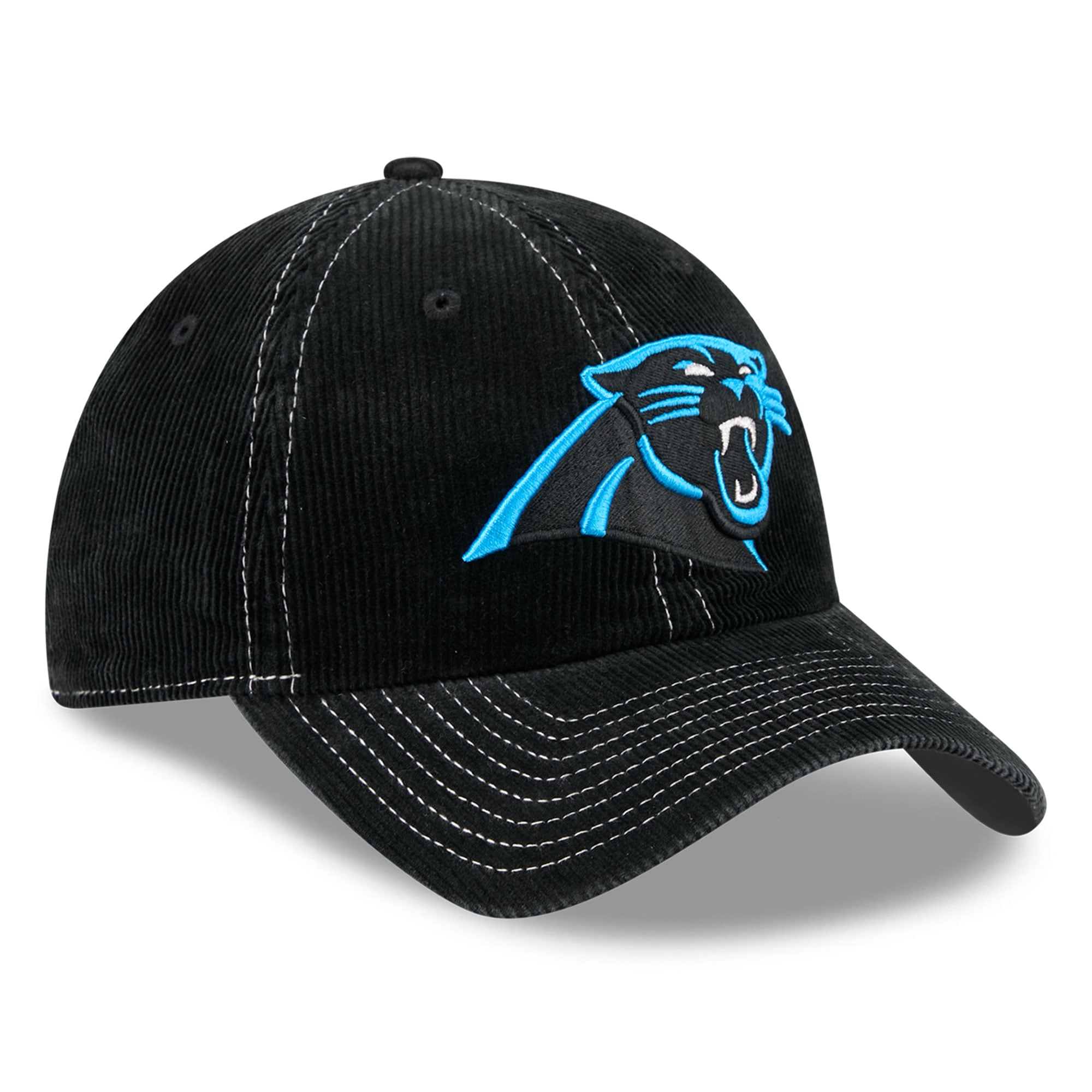Casquette New Era noire pour homme, modèle Carolina Panthers, en velours côtelé, style classique décontracté et ajustable