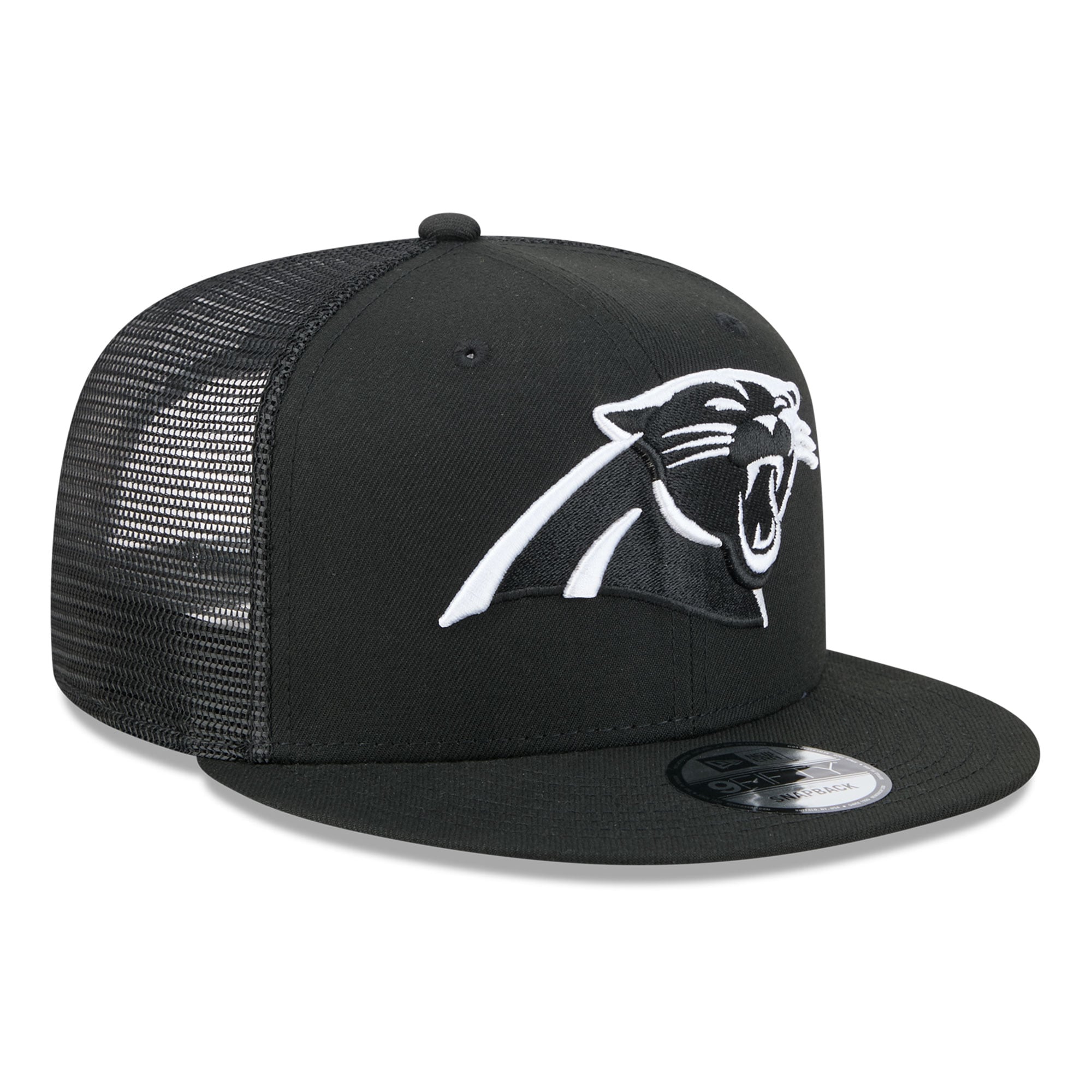 Casquette trucker snapback New Era 9FIFTY Carolina Panthers noire et blanche pour homme