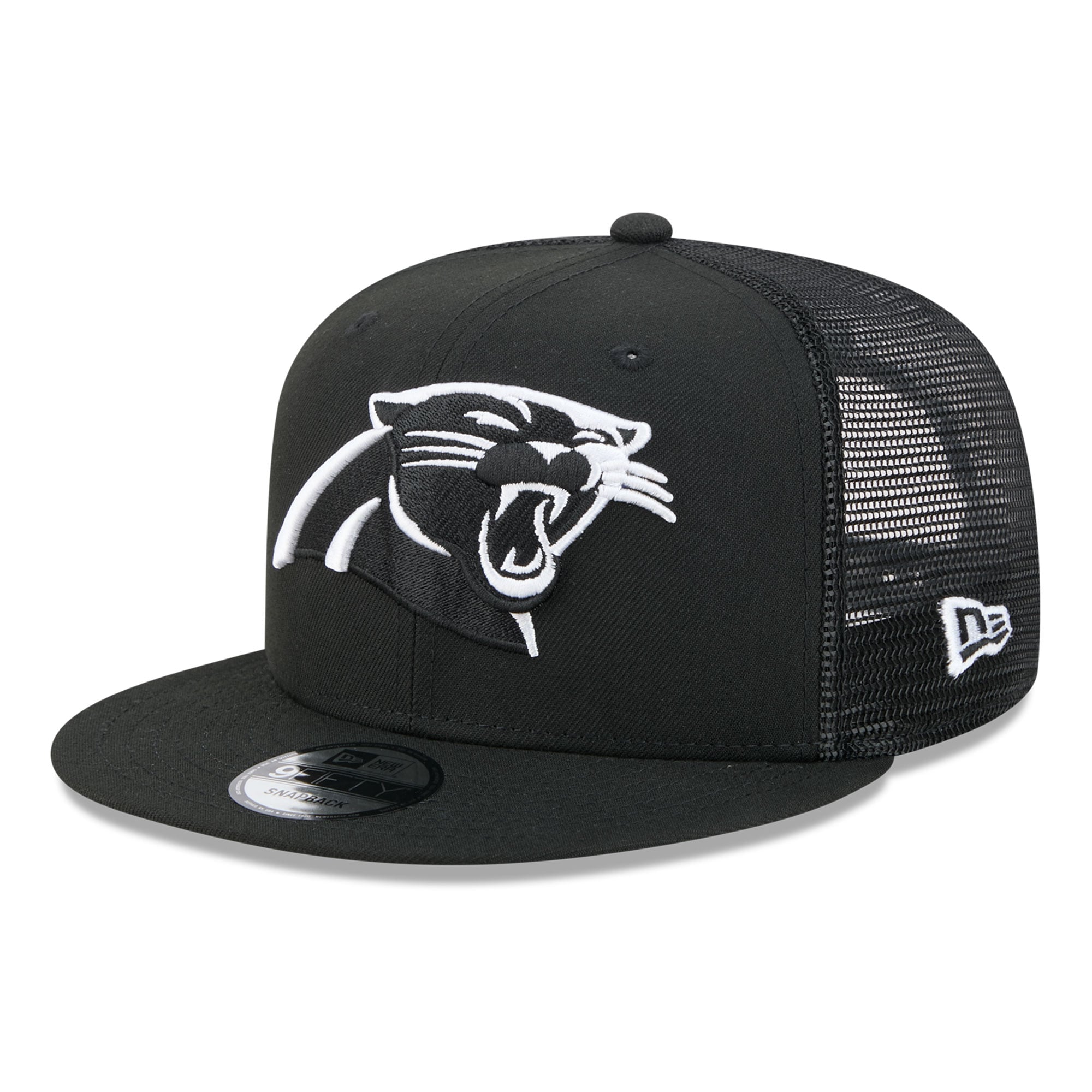 Casquette trucker snapback New Era 9FIFTY Carolina Panthers noire et blanche pour homme