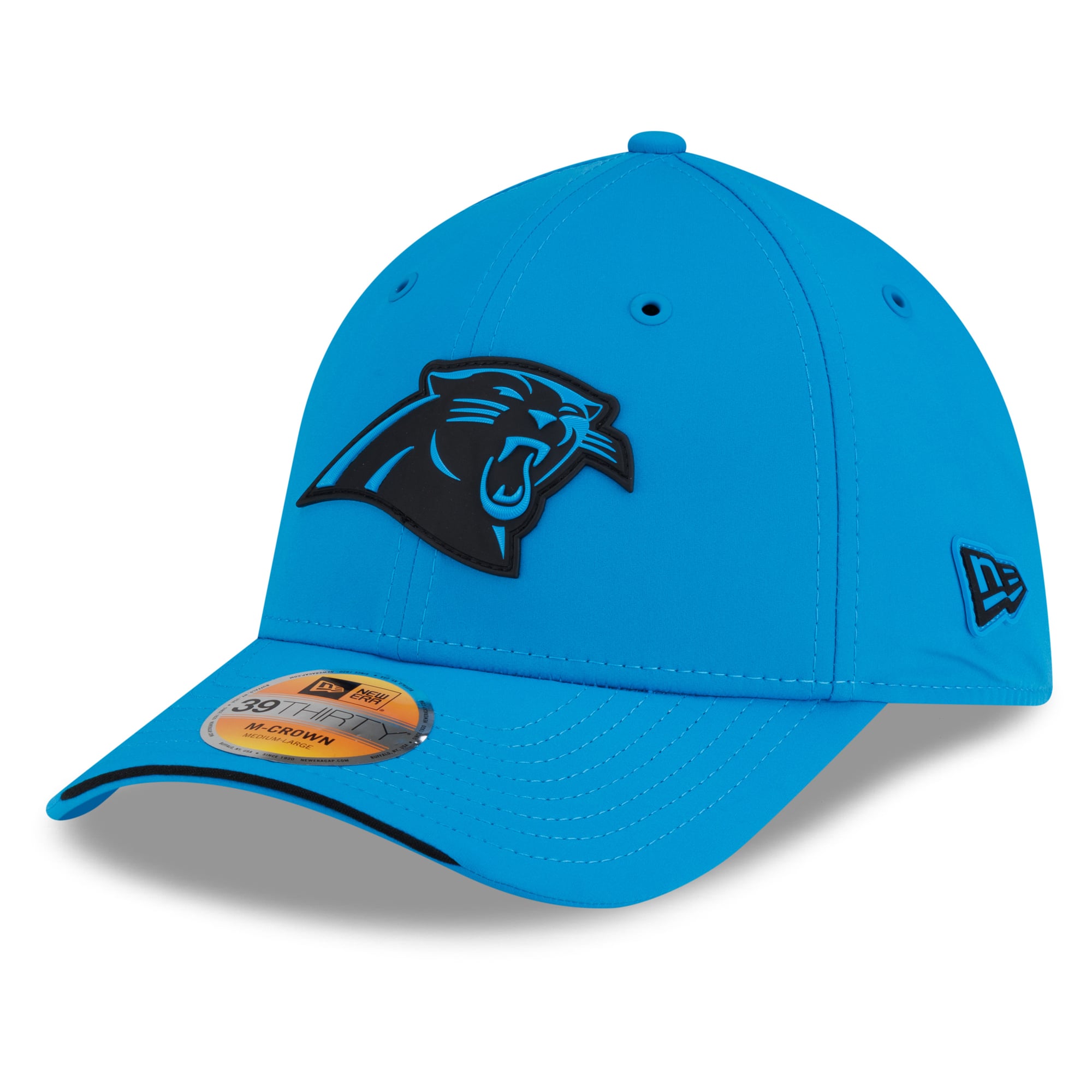 Casquette New Era bleue Carolina Panthers 2026 Sideline 39THIRTY M-Crown Flex pour homme