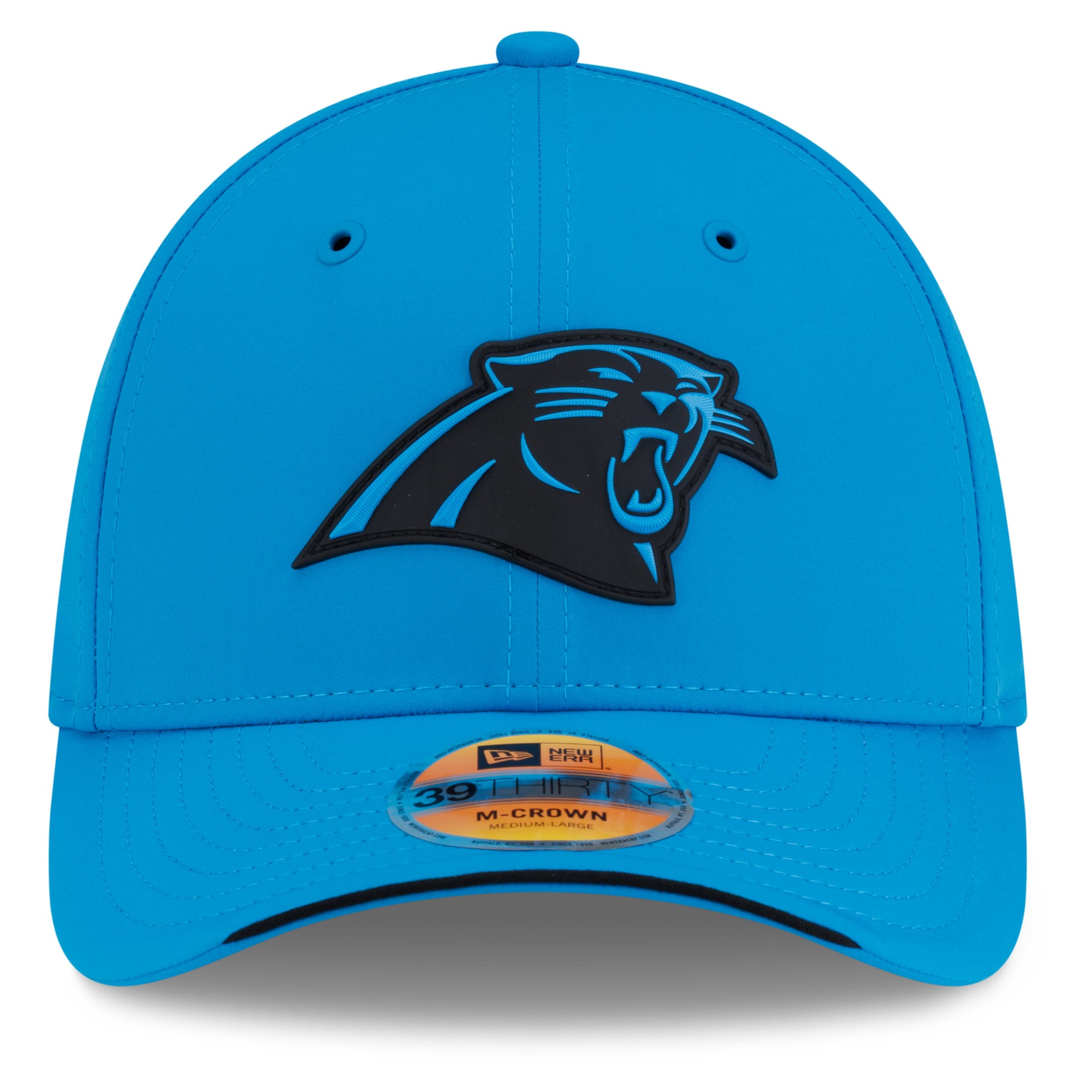 Casquette New Era bleue Carolina Panthers 2026 Sideline 39THIRTY M-Crown Flex pour homme
