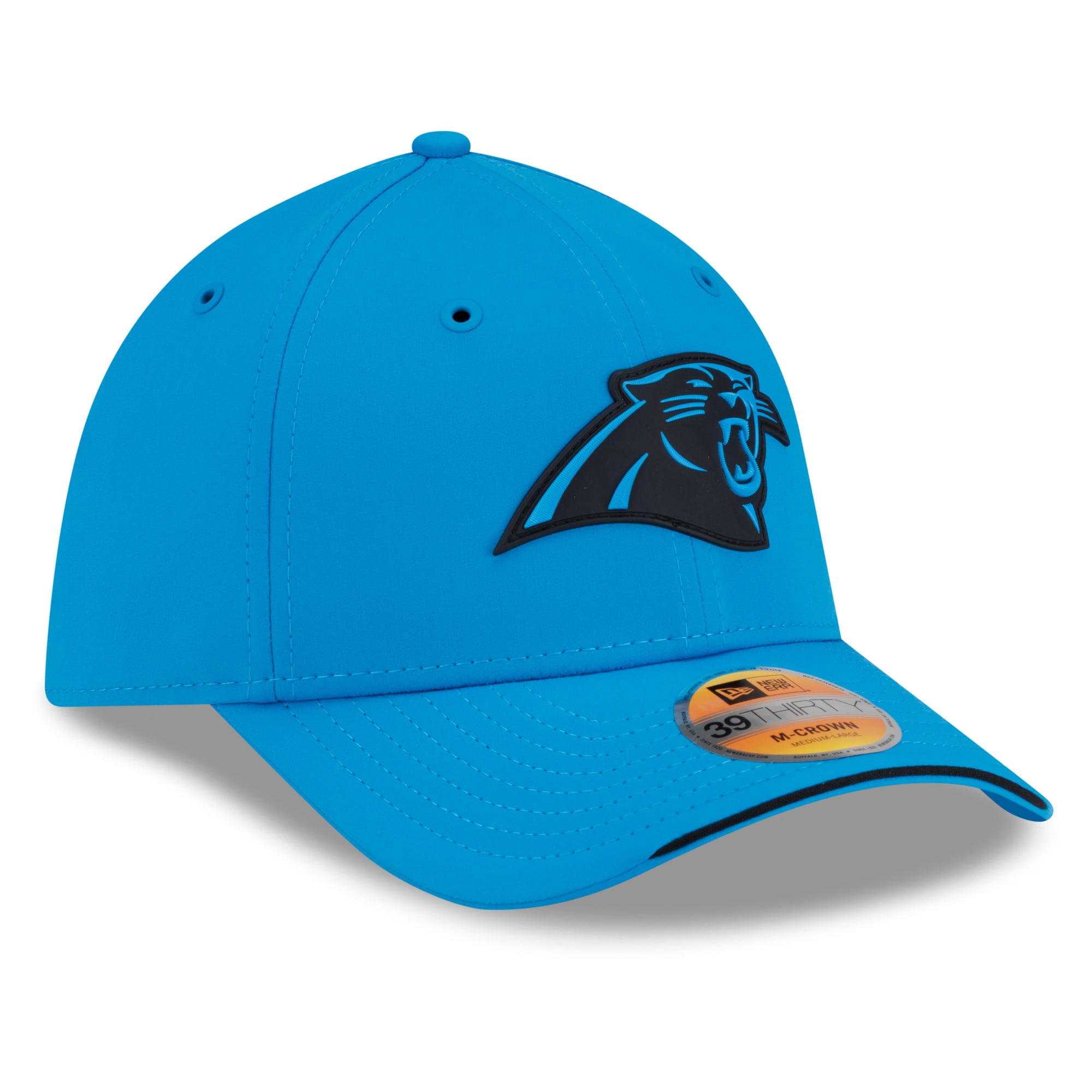 Casquette New Era bleue Carolina Panthers 2026 Sideline 39THIRTY M-Crown Flex pour homme
