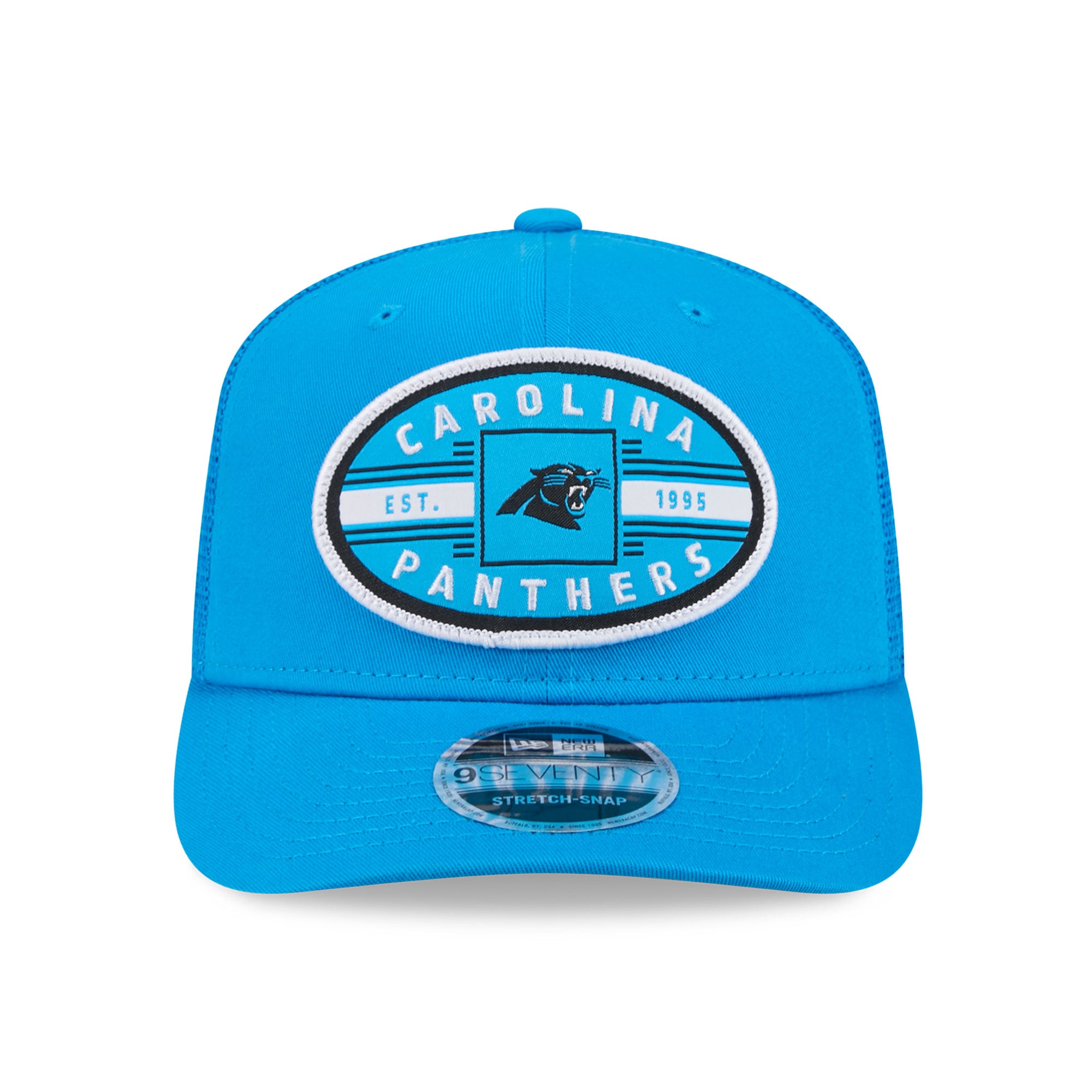 Casquette trucker New Era bleue Carolina Panthers pour homme (modèle 9SEVENTY)