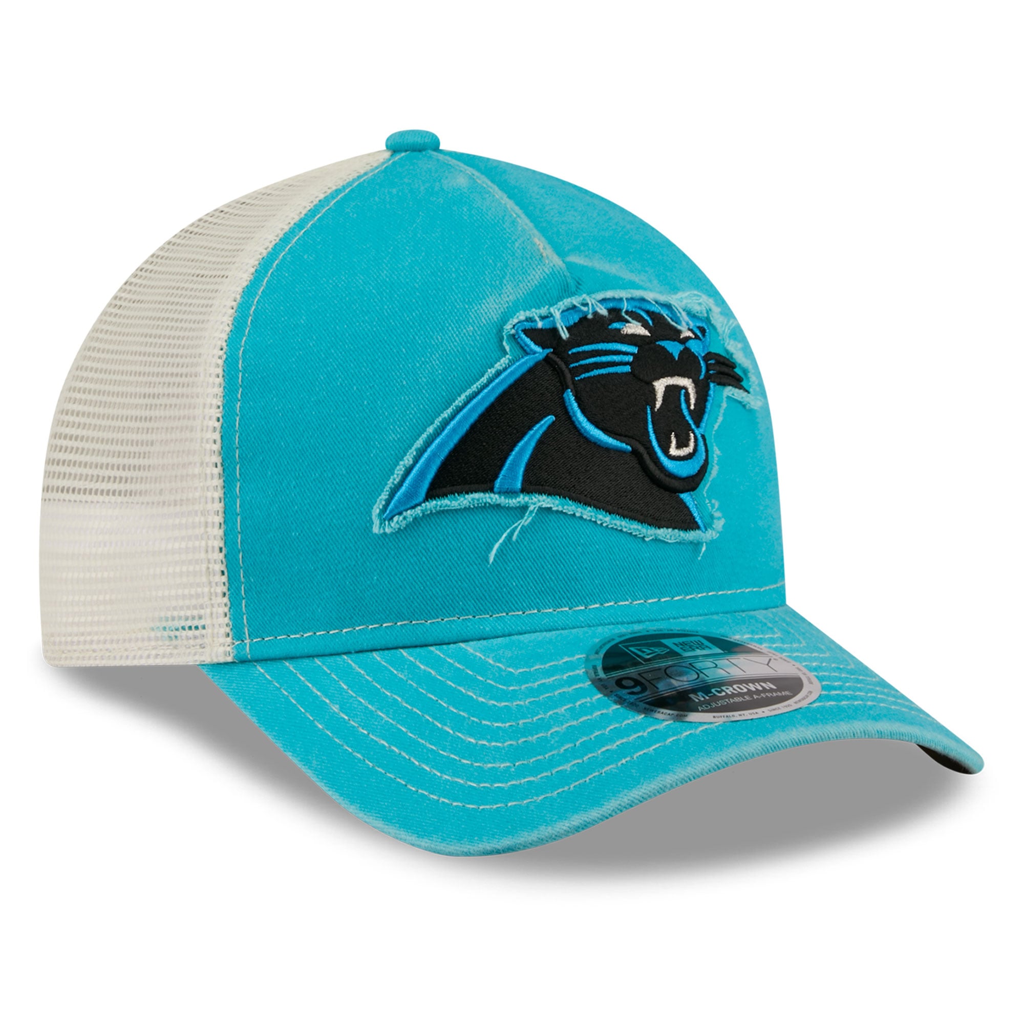 Casquette trucker ajustable New Era bleue Carolina Panthers 9FORTY pour homme