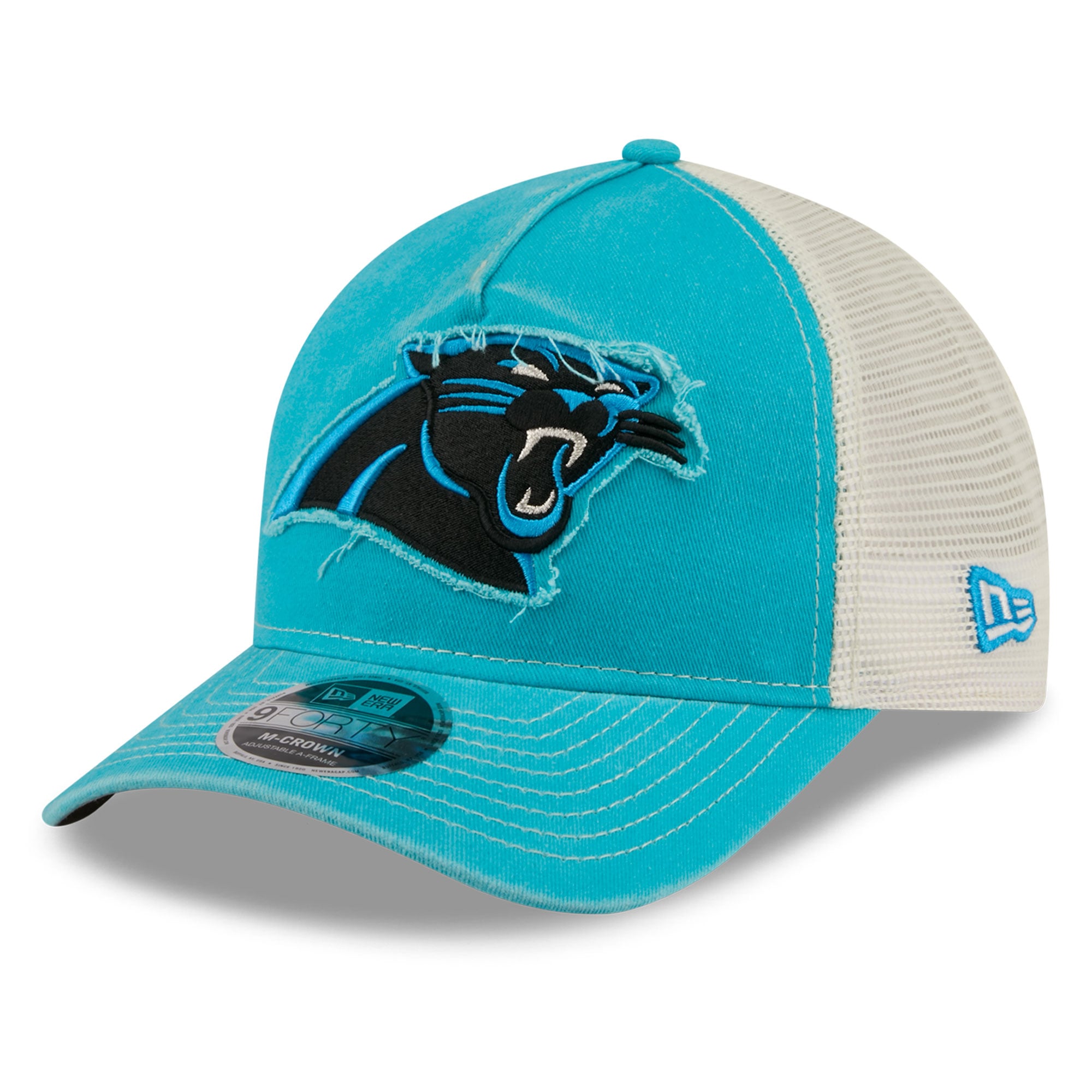 Casquette trucker ajustable New Era bleue Carolina Panthers 9FORTY pour homme