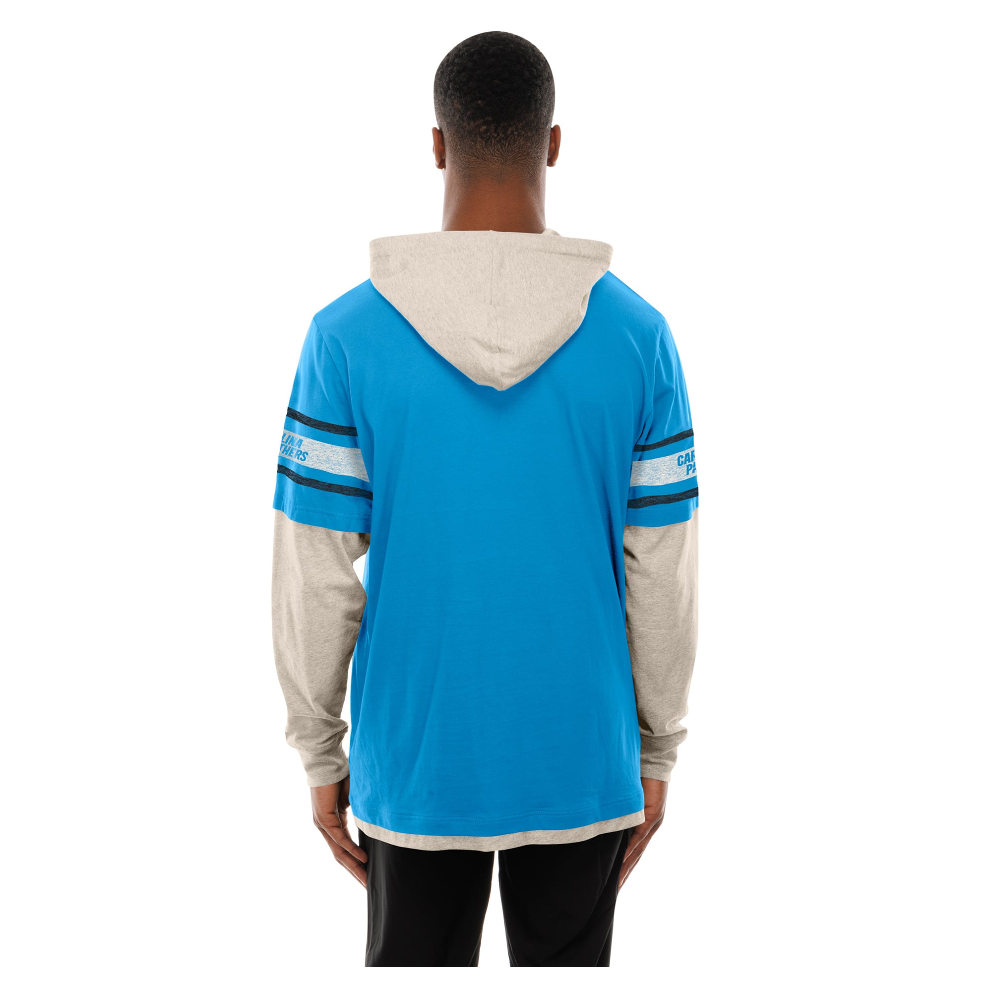 T-shirt à capuche manches longues superposées New Era bleu Carolina Panthers pour homme