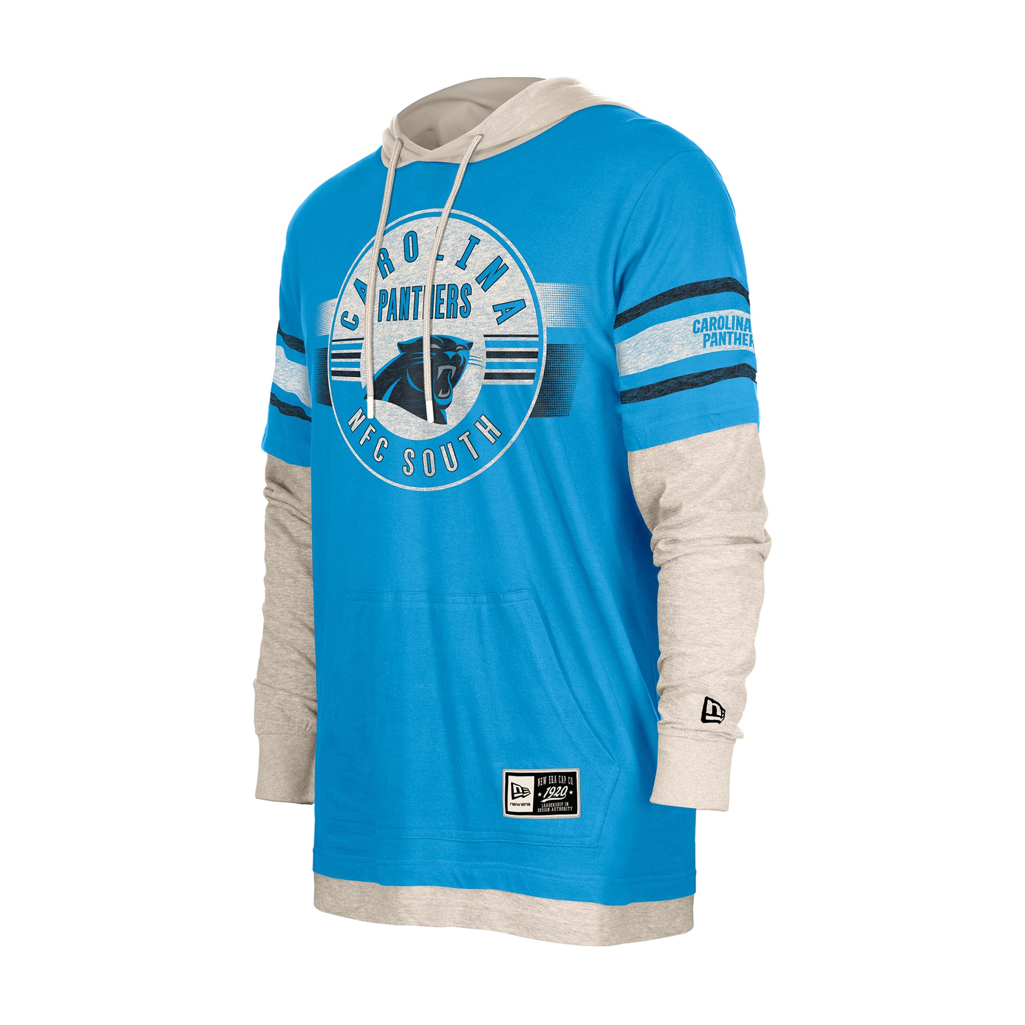 T-shirt à capuche manches longues superposées New Era bleu Carolina Panthers pour homme