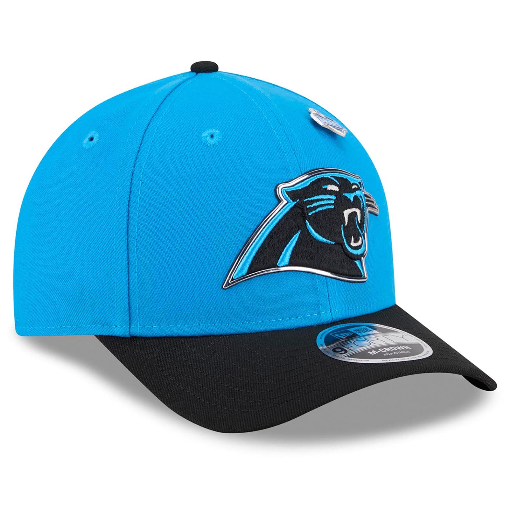 Casquette ajustable New Era bleue/noire Carolina Panthers, repêchage NFL 2026, modèle 9FORTY M-Crown