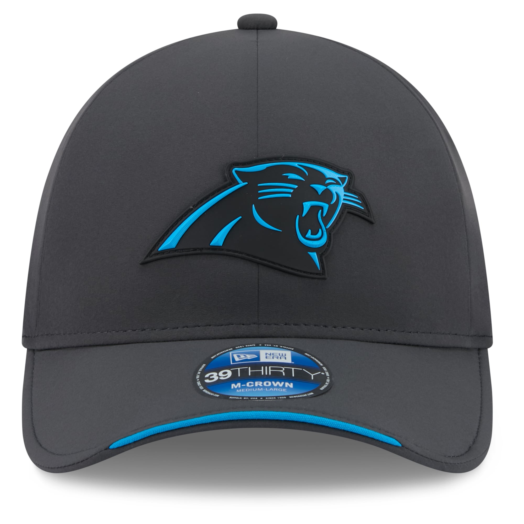 Casquette extensible New Era 39THIRTY M-Crown, couleur anthracite, Carolina Panthers, édition limitée 2026, idéale pour les temps froids.