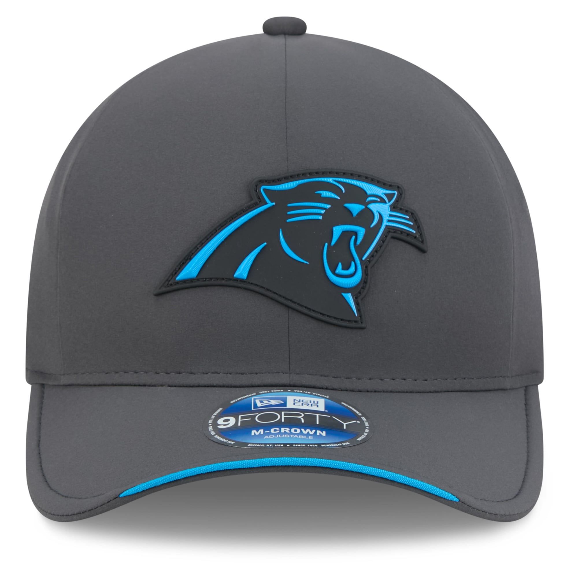 Casquette ajustable New Era 9FORTY M-Crown pour homme, couleur anthracite, Carolina Panthers 2026, idéale pour les temps froids.