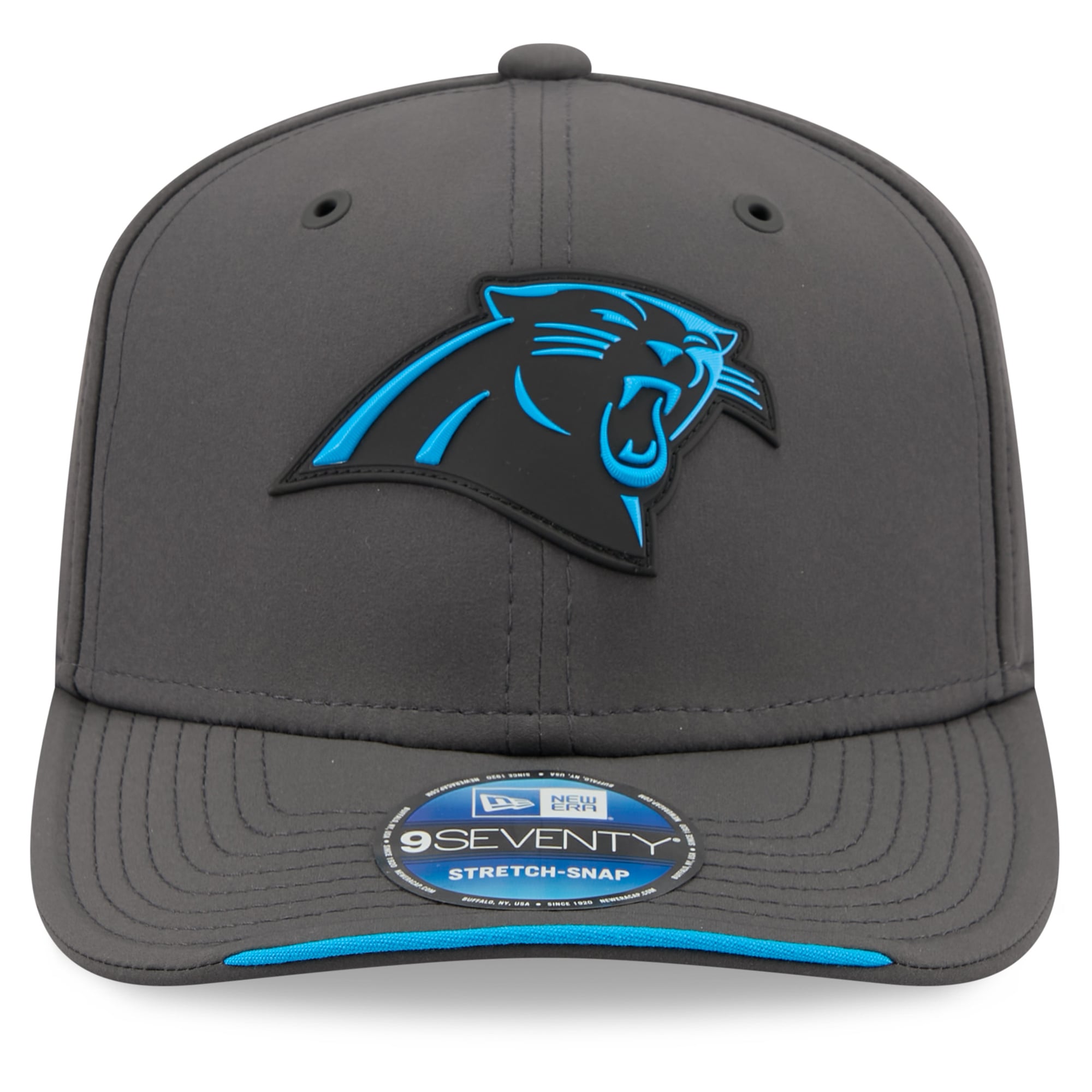 Casquette ajustable New Era anthracite Carolina Panthers 2026 Sideline pour temps froid 9SEVENTY