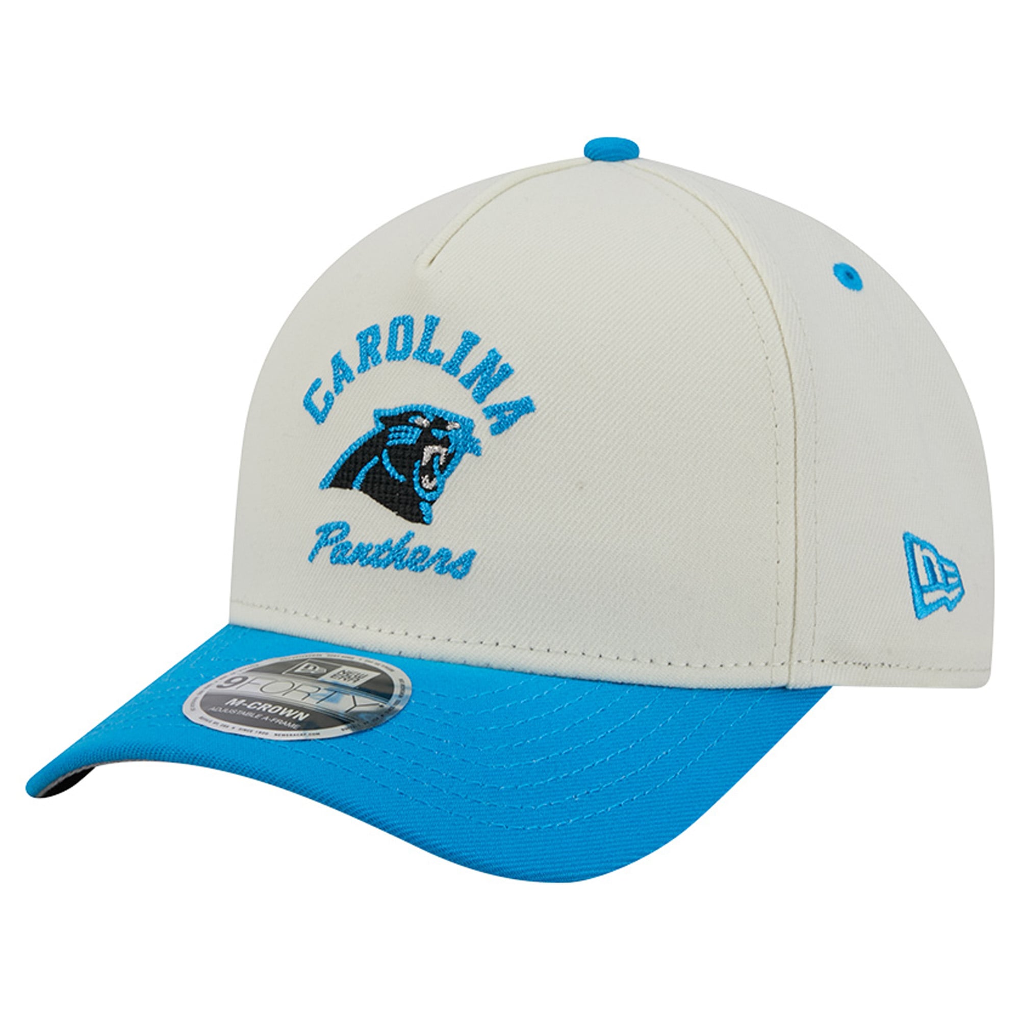 Casquette ajustable New Era Arch 9FORTY A-Frame M-Crown pour homme, crème/bleue, Carolina Panthers