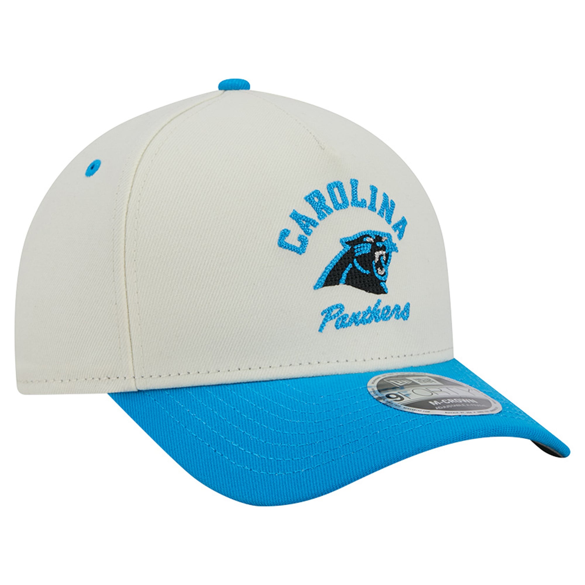 Casquette ajustable New Era Arch 9FORTY A-Frame M-Crown pour homme, crème/bleue, Carolina Panthers