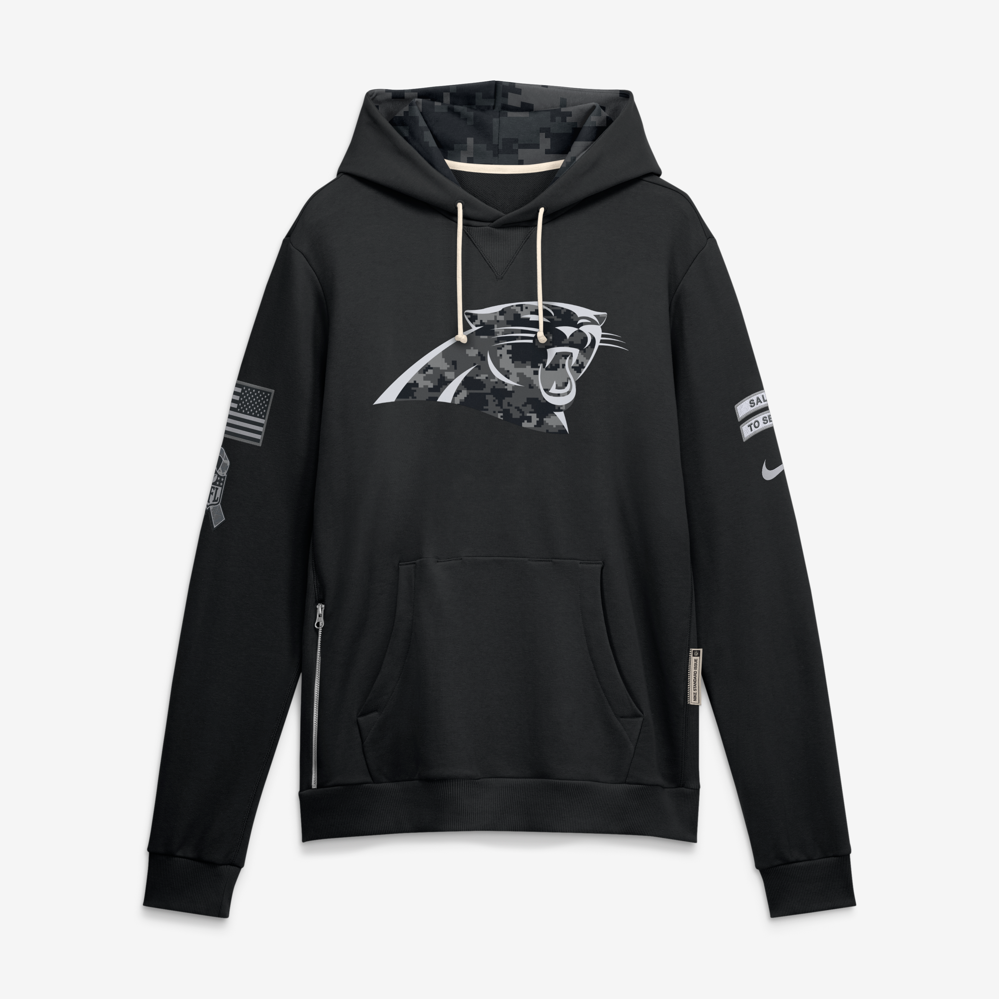 Sweat à capuche Nike noir Carolina Panthers 2026 Salute to Service Sideline Dri-FIT pour homme
