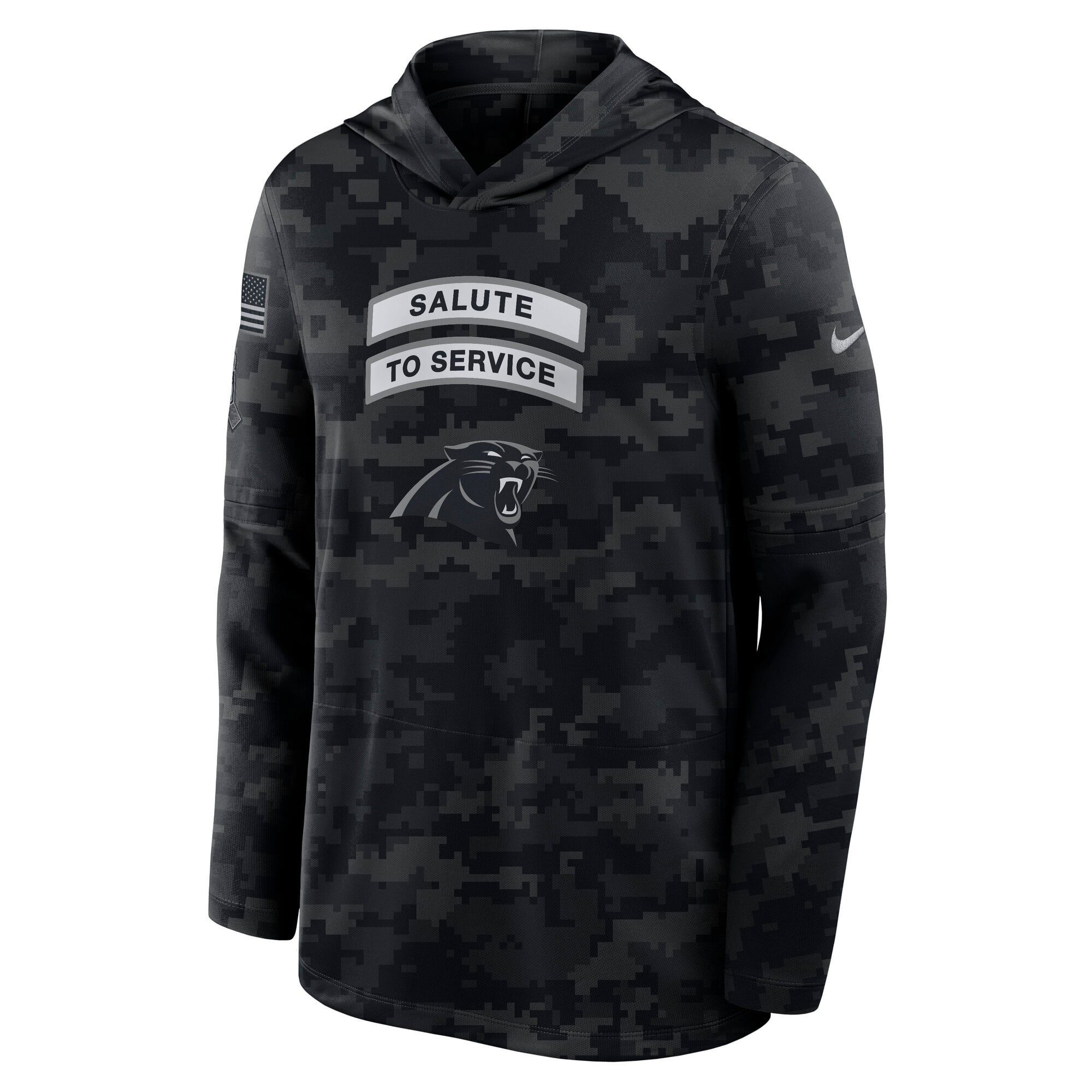 Haut à capuche léger Dri-FIT manches longues Nike Carolina Panthers noir 2026 Salute to Service pour homme