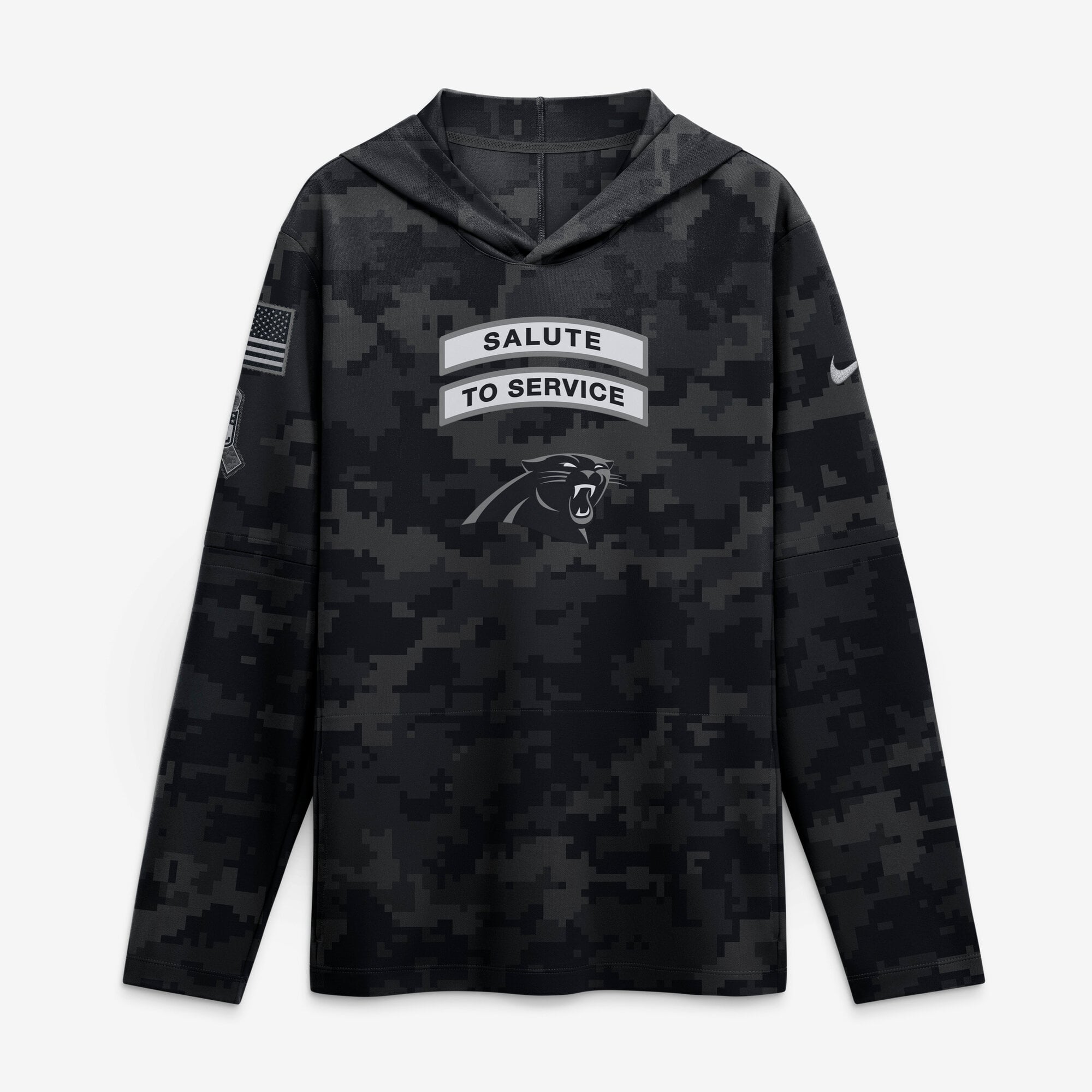 Haut à capuche léger Dri-FIT manches longues Nike Carolina Panthers noir 2026 Salute to Service pour homme