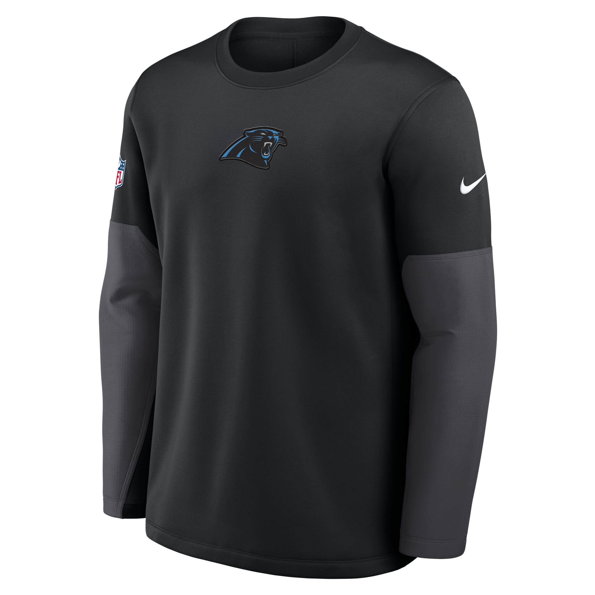 Men's Nike Black Carolina Panthers Sideline Coaches Midweight Therma-FIT Crew Pullover