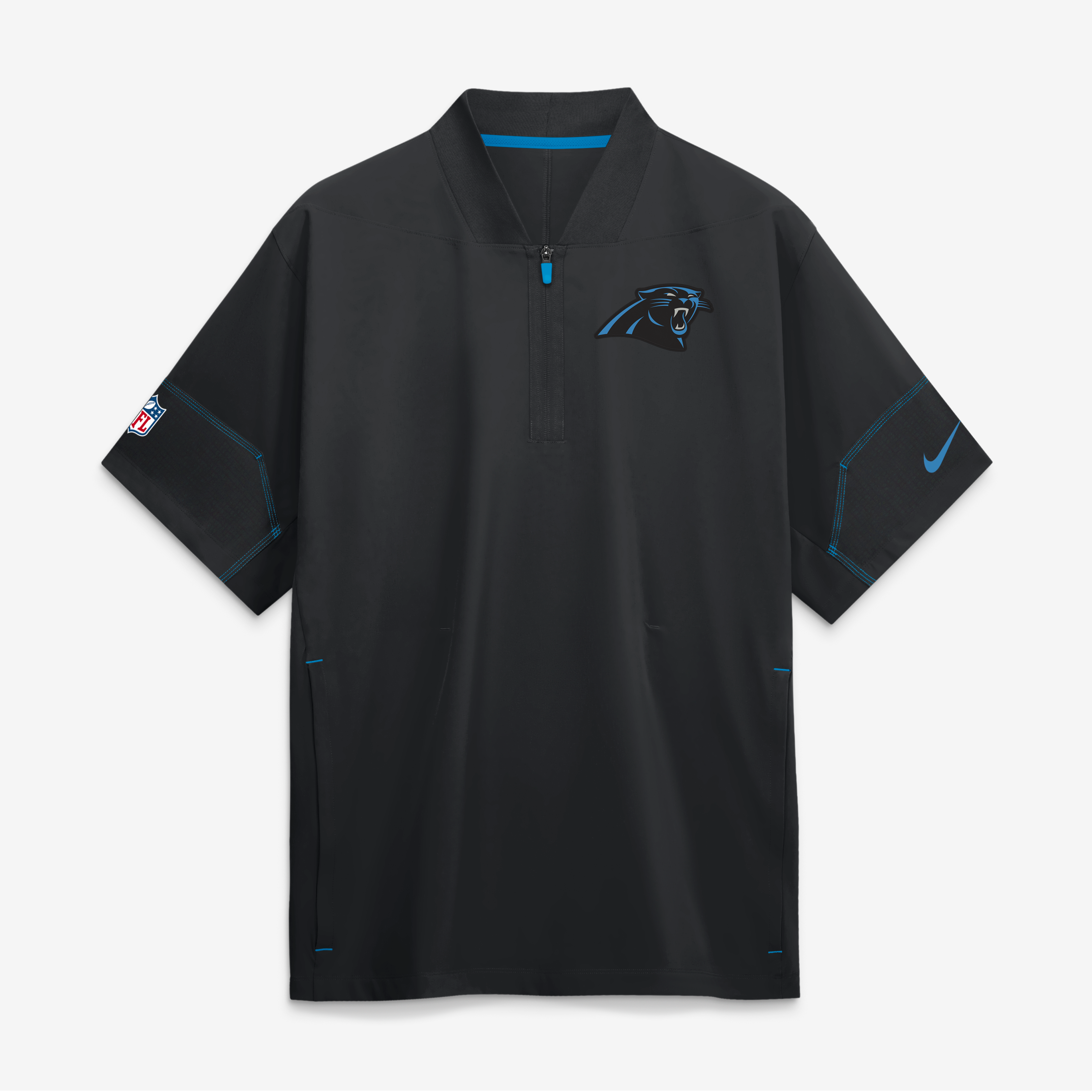 Men's Nike Black Carolina Panthers Sideline Short Sleeve Quarter-Zip Coaches Jacket