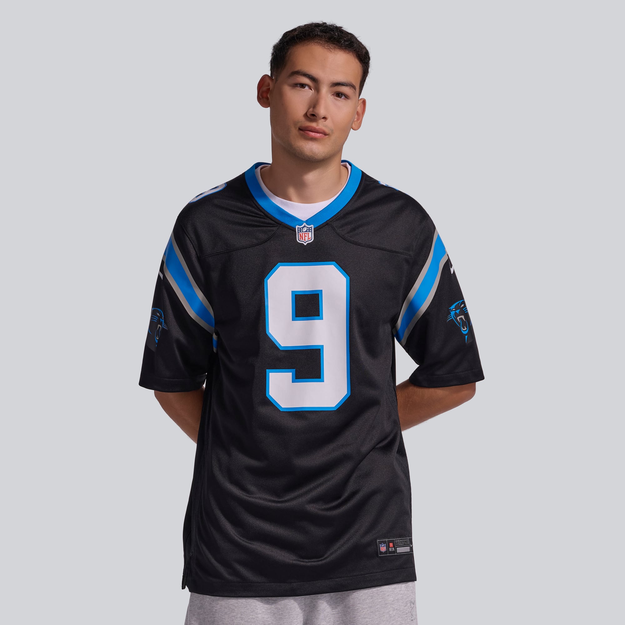 Maillot de match l'équipe Nike Bryce Young des Panthers la Caroline noirs pour hommes