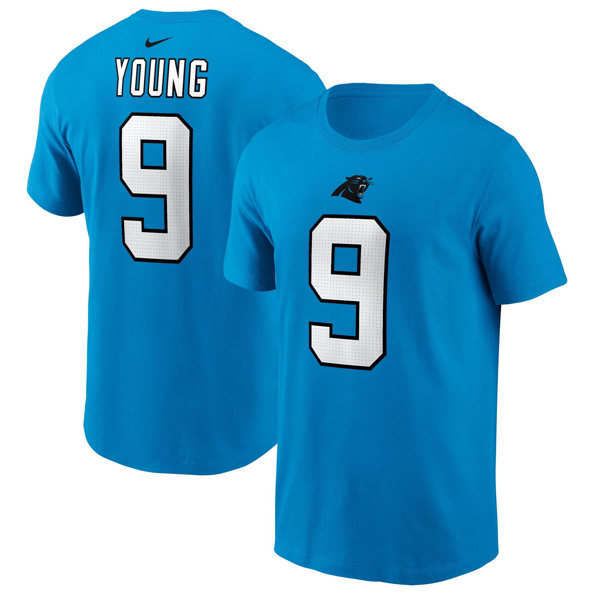 T-shirt Nike pour homme Bryce Young bleu des Panthers de la Caroline, avec nom et numéro