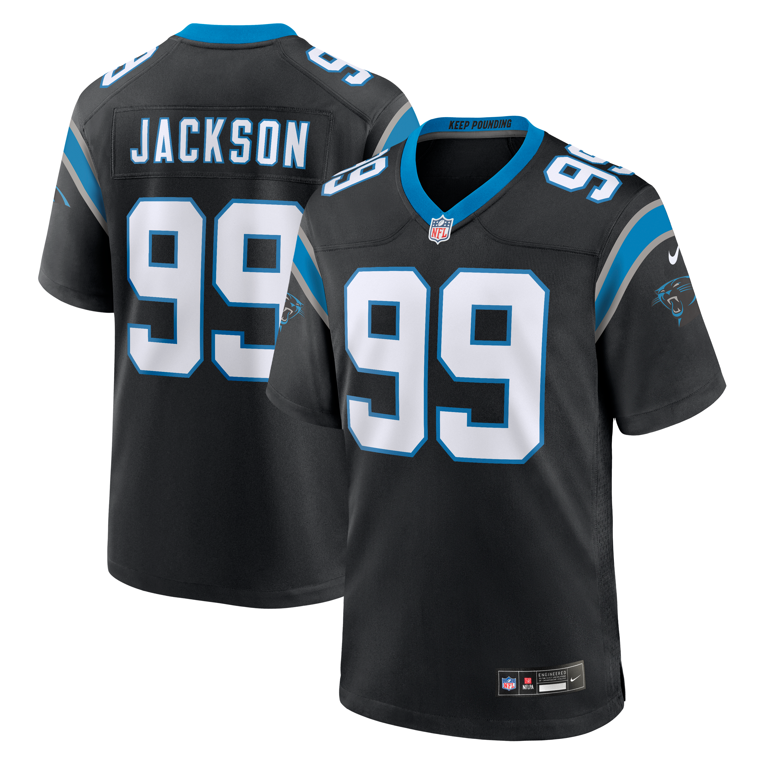 Maillot de match Nike Cam Jackson noir des Panthers la Caroline pour homme