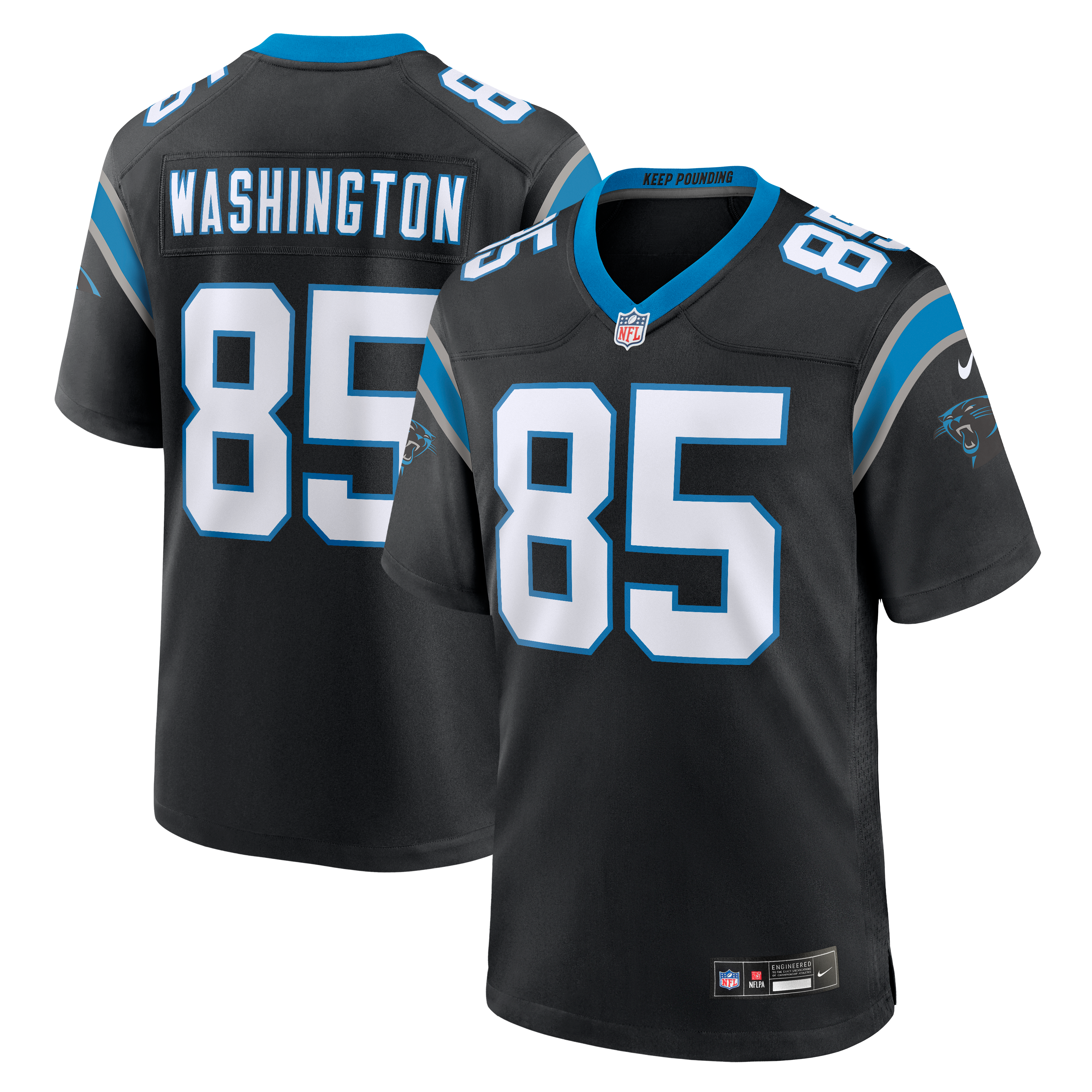 Maillot de match Nike Casey Washington noir des Panthers la Caroline pour homme