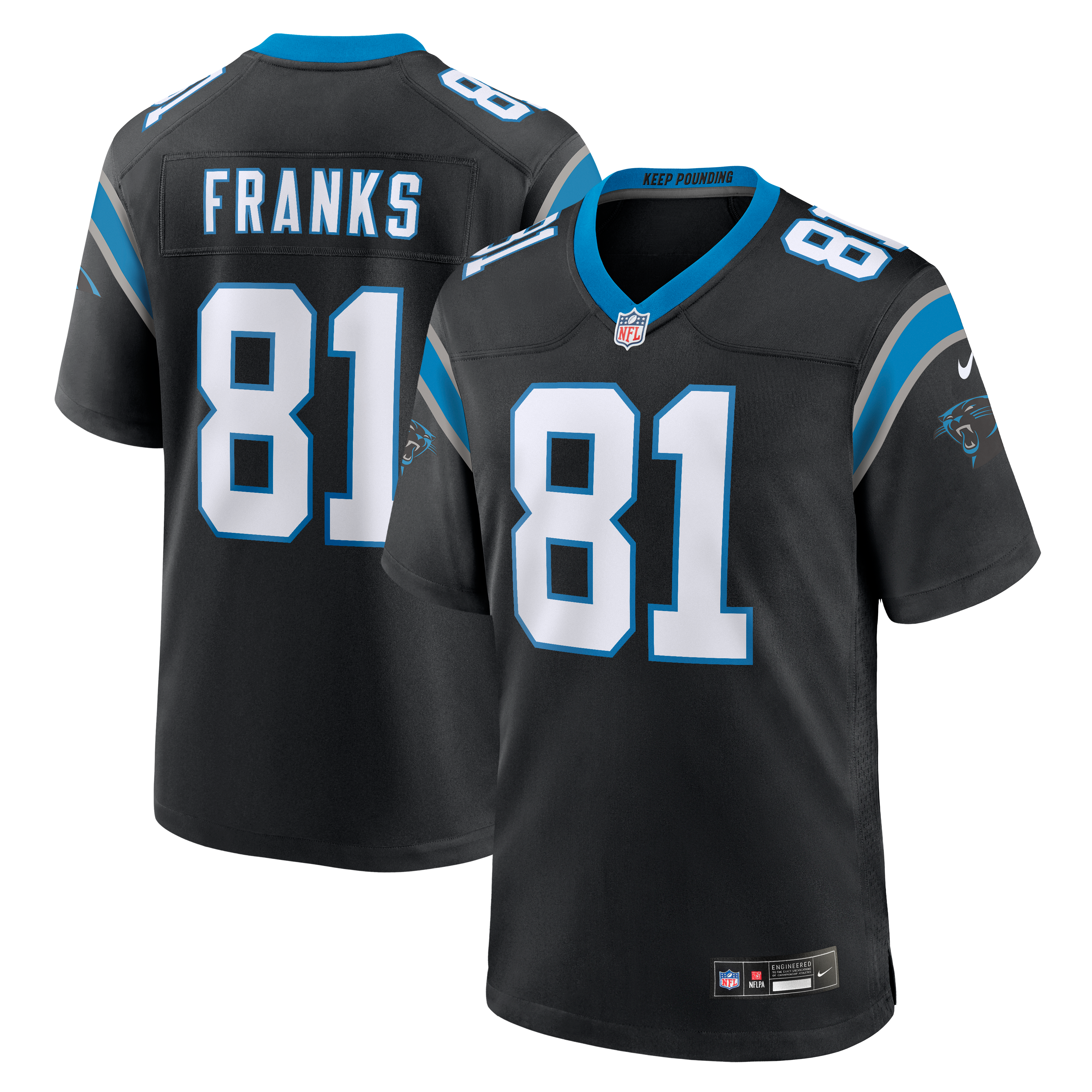 Maillot de match Nike Feleipe Franks noir des Panthers la Caroline pour homme